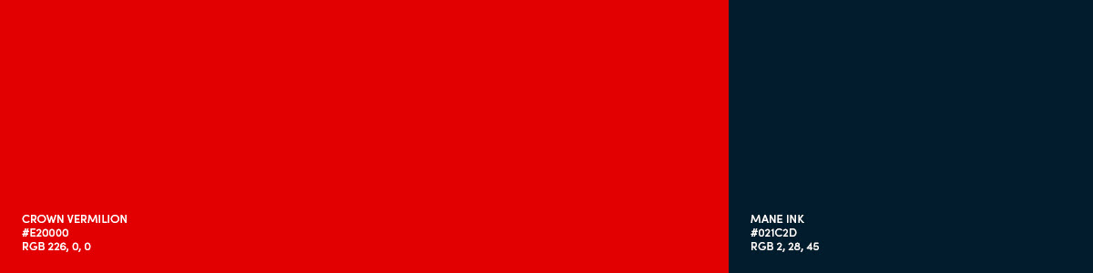 Heavy Crown red color system showing Crown Vermilion and Mane Ink as the dominant two-color palette.