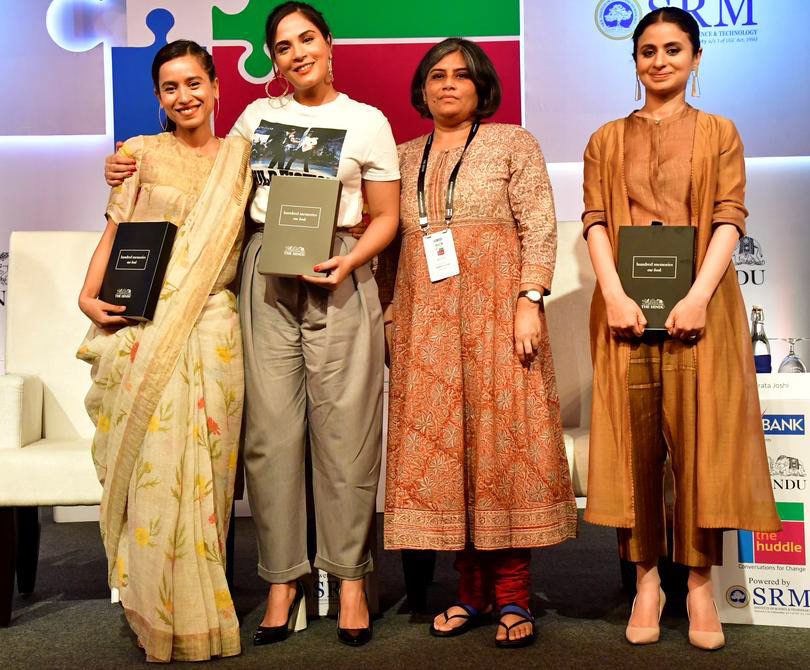 Rasika Dugal, Richa Chadha, Tillotama Shome with Namrata Joshi. Photo: K Murali Kumar