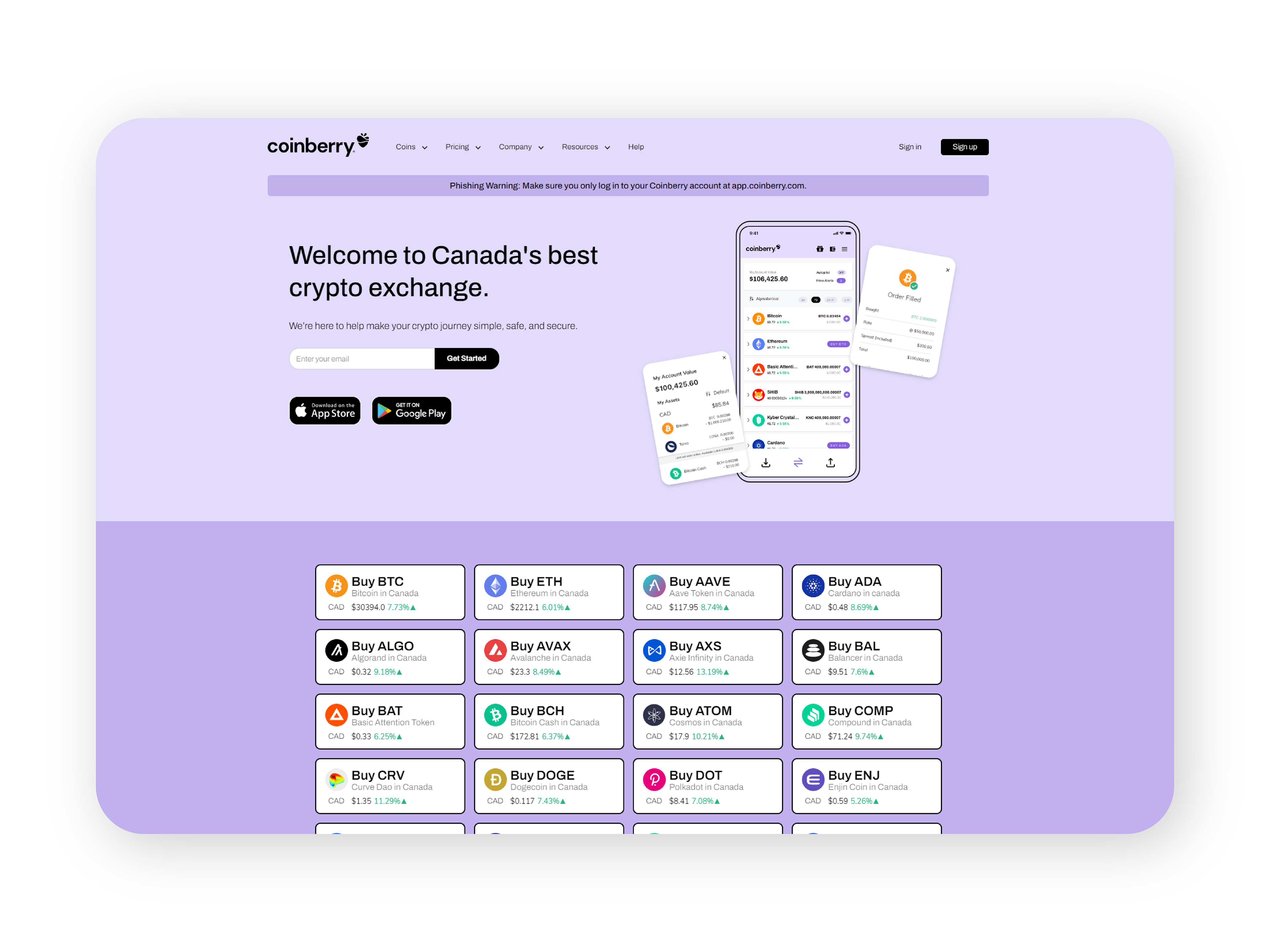 Desktop landing page