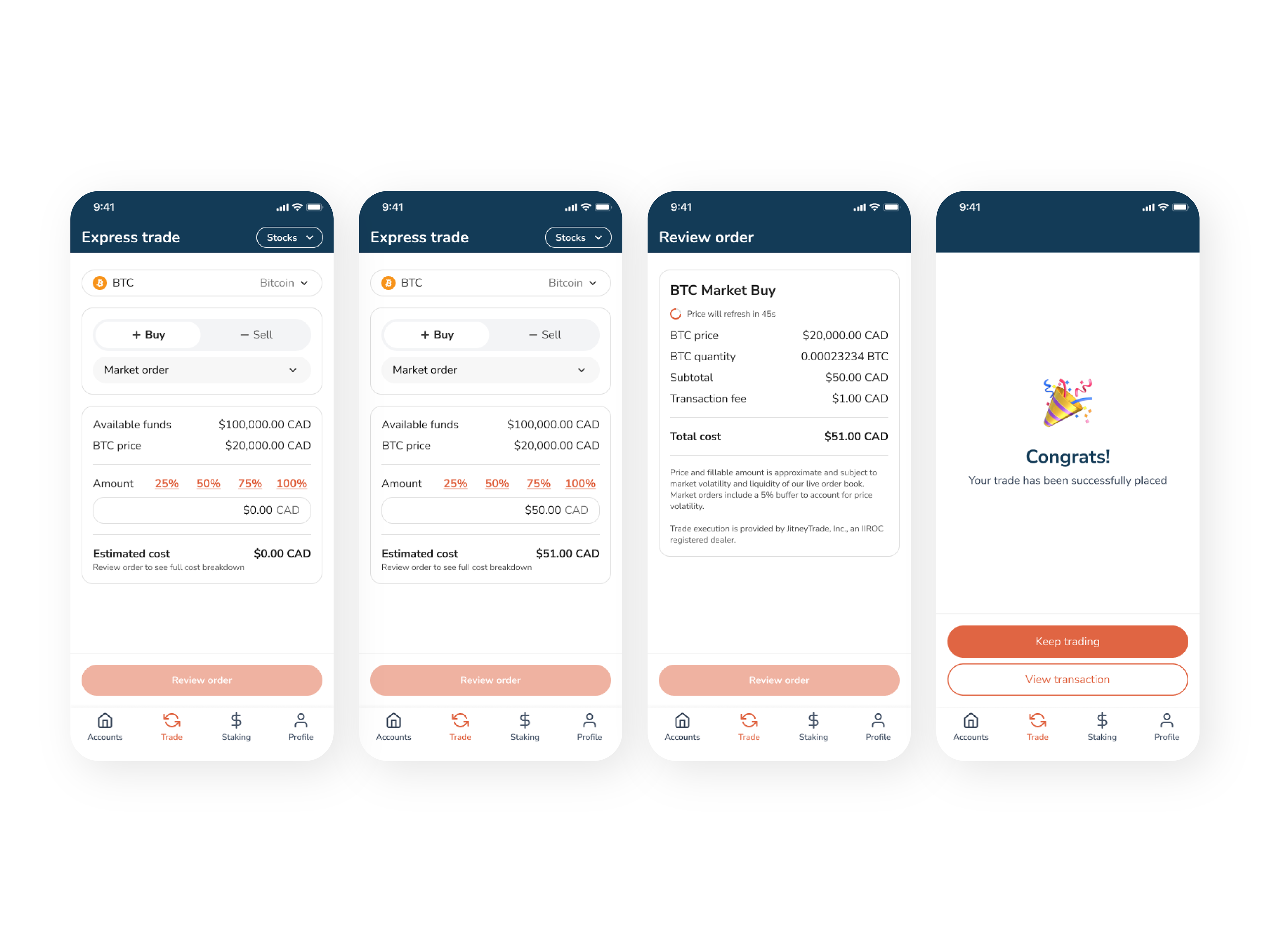 Mobile crypto trade flow
