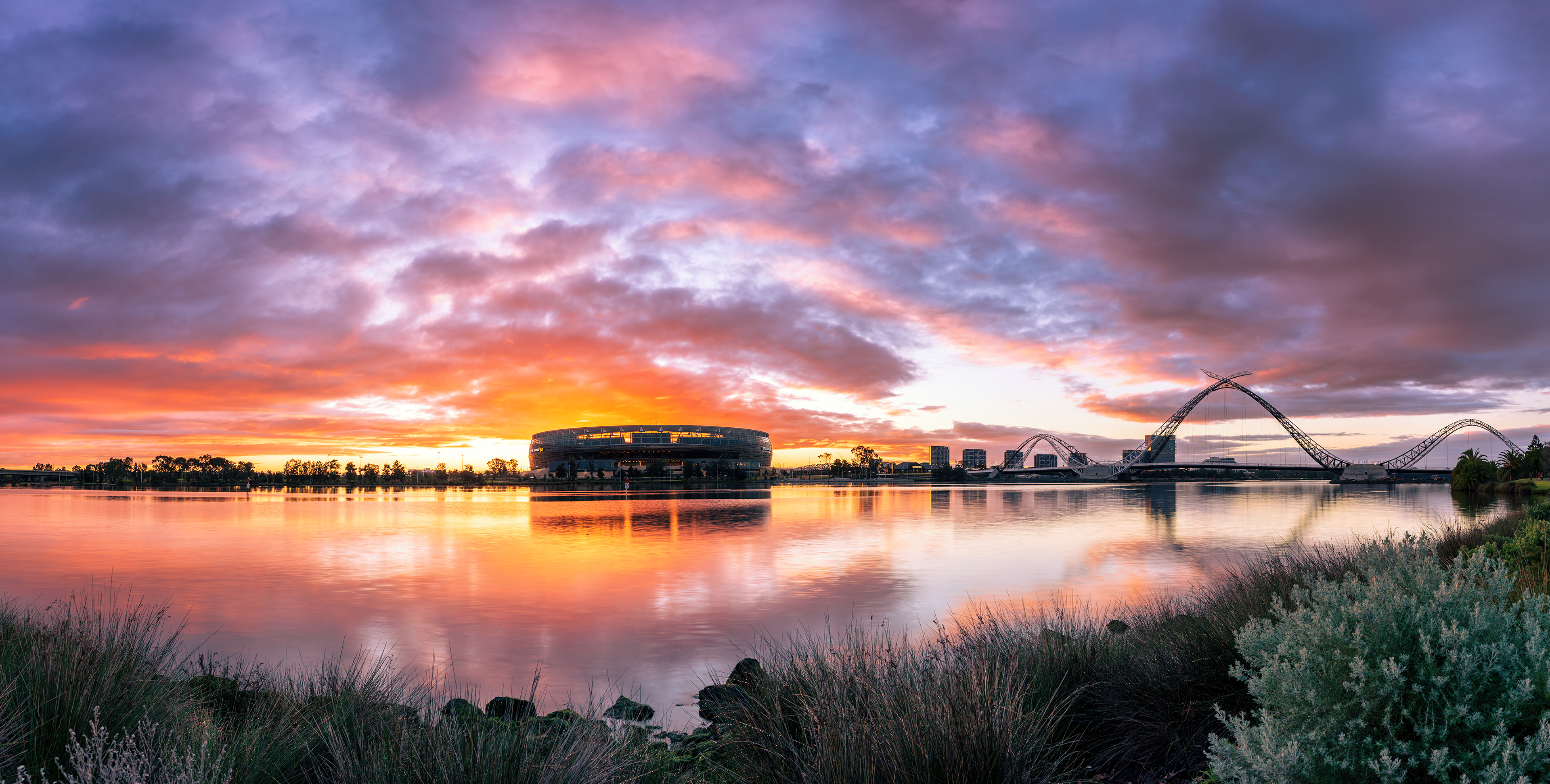 Optus Stadium and Matagarup Bridge, East Perth