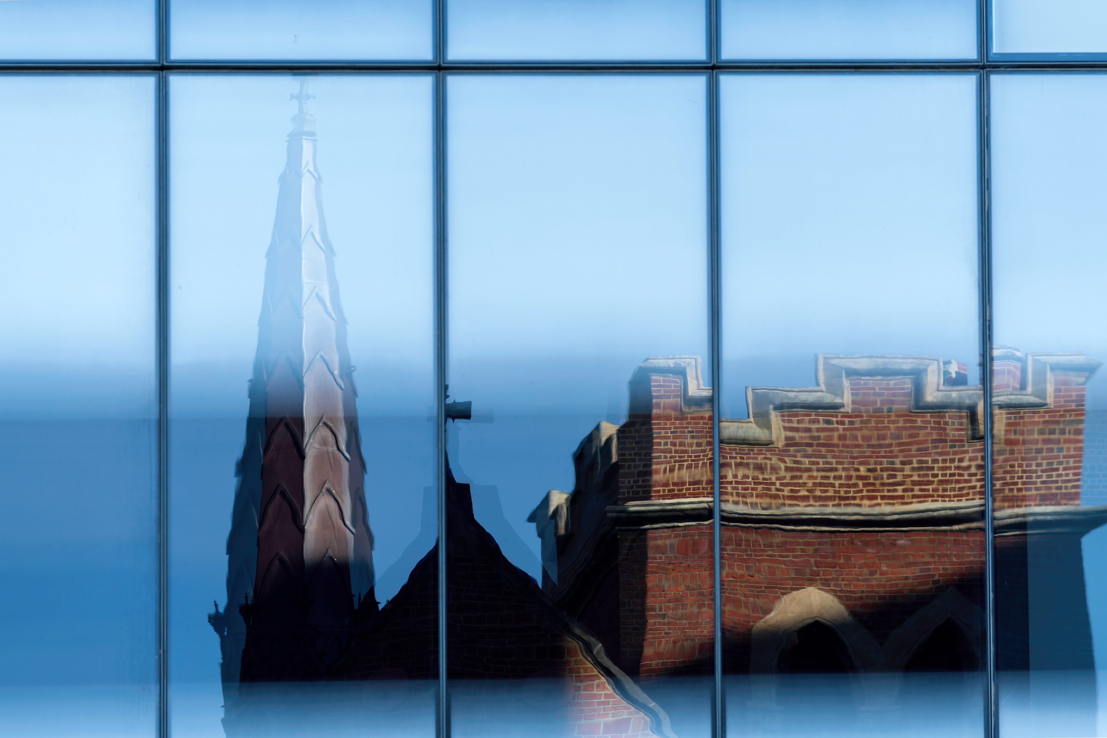 St George's Cathedral reflected on window, Perth CBD