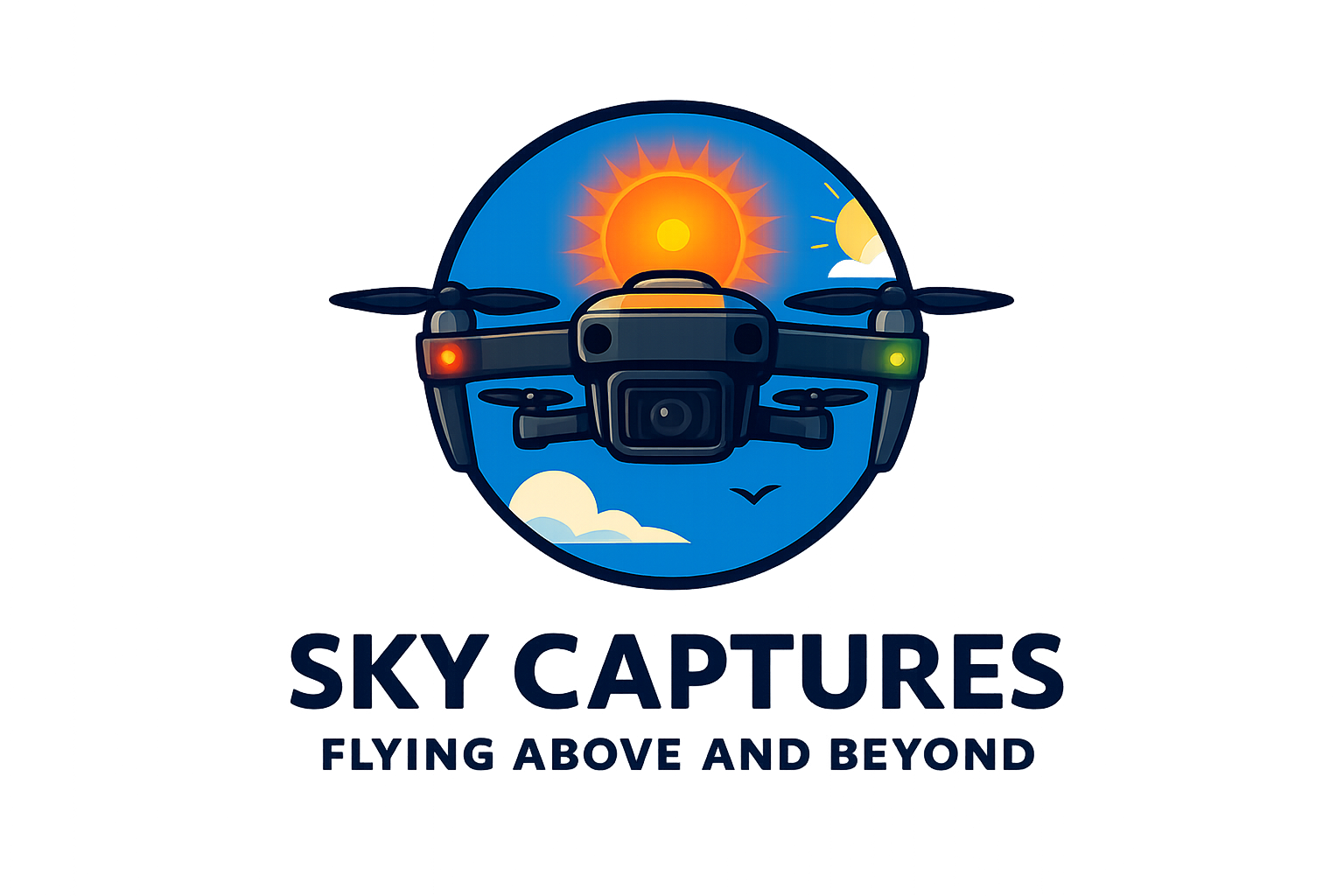 Sky Captures Ltd logo showing a sleek drone‑shaped icon above bold, modern lettering, designed in sky‑blue and orange tones.; Sky Captures Ltd company logo.