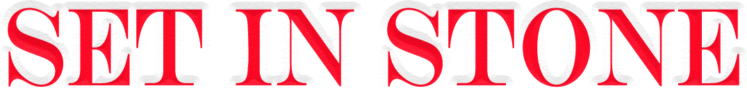 Set In Stone written in a strong red serif font within a carved stone setting.