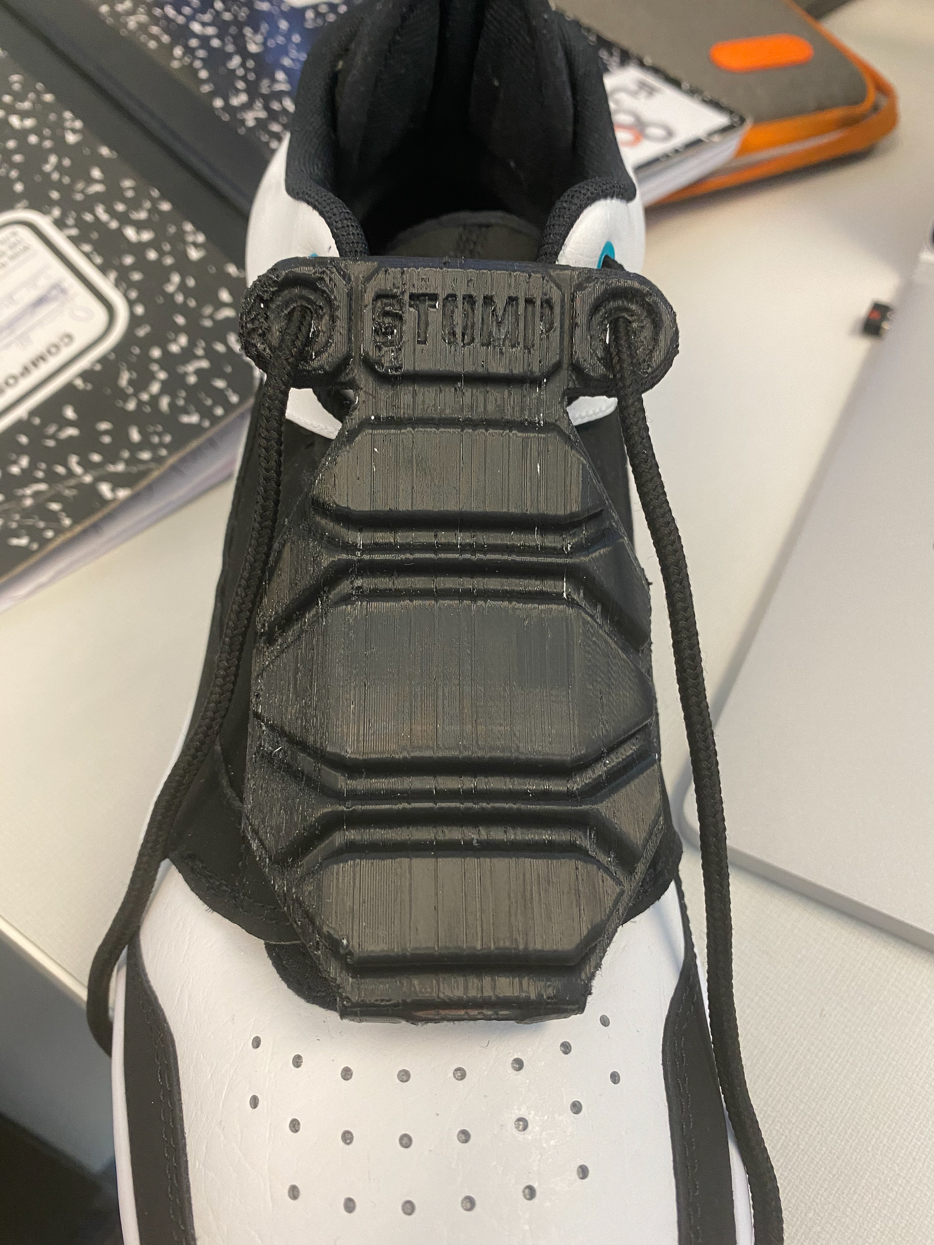 First 3D print: Testing size, dimensions, and shoe lace attachment reimagined design.