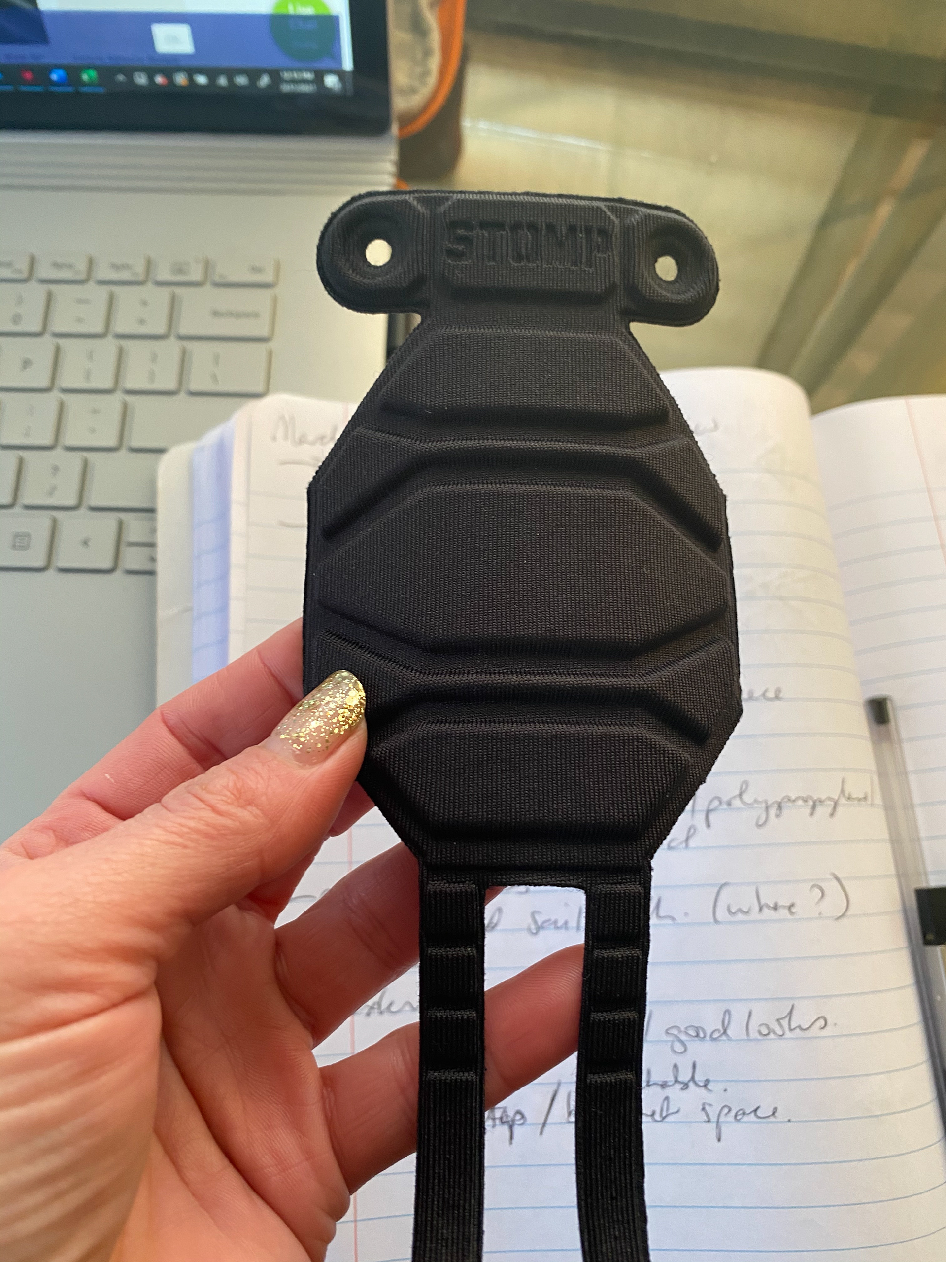 First factory prototype: This was the first compression molded prototye using the materials, foam, and backing material in proposed compression molding we used for testing on the court. 