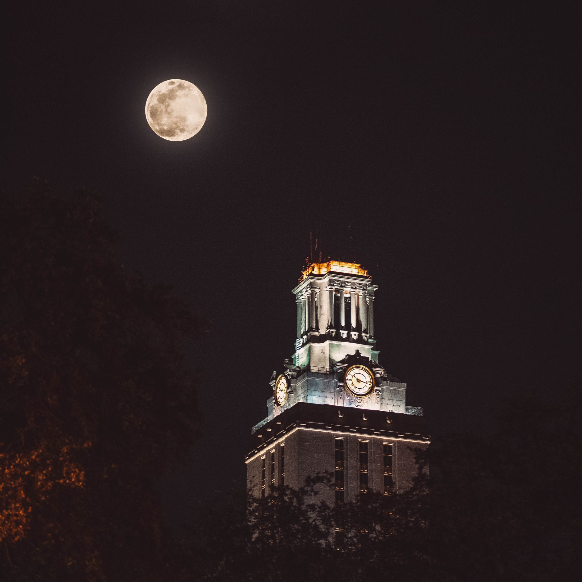 UT Tower & Supermoon composite | for Texas Longhorns