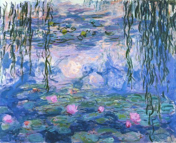 Claude Monet, “Les Nymphéas”, 1914-26. “Les Nymphéas” m’ont toujours fasciné en particulier la façon dont les couleurs sont utilisées, ce qui crée une confusion entre le ciel, l’eau et les nénuphars.