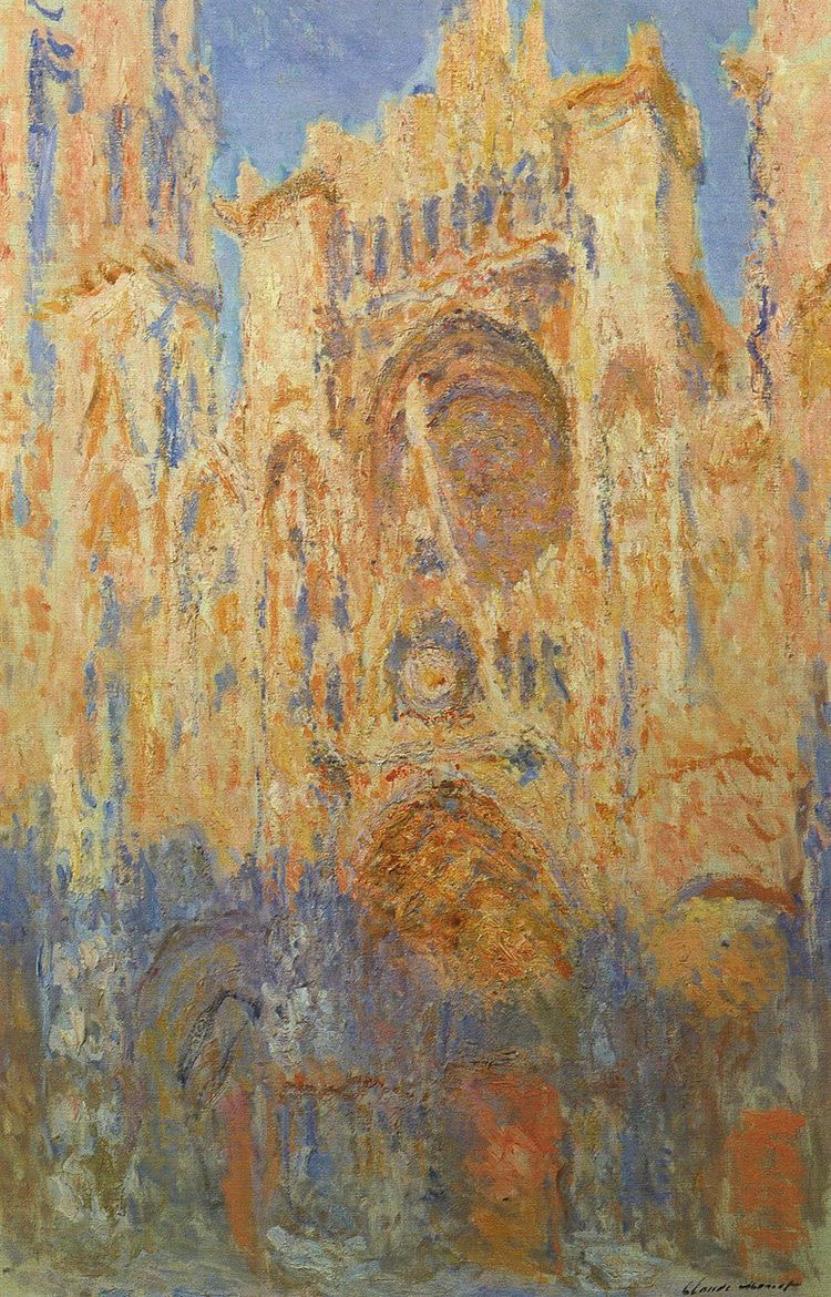 Claude Monet, “Cathédrale de Rouen”, 1894. J’admire cette série d'œuvres de “La Cathédrale de Rouen” car le peintre utilise la couleur appliquée par touche et exprime plus les émotions et sentiments que la réalité précise.