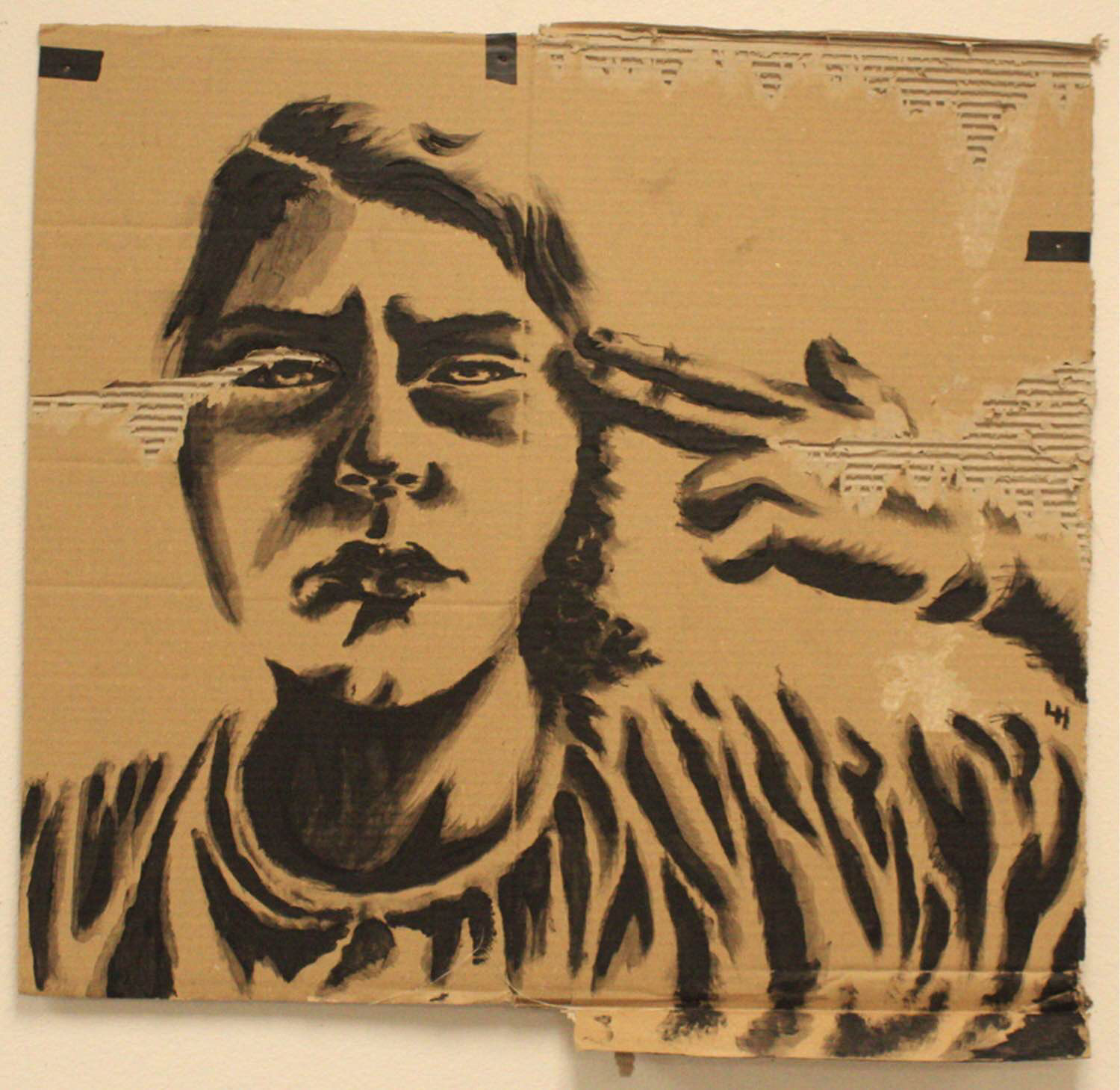 “The Darkest Parts” from the series Rumination and Release, 30 ½” x 31” Cardboard, matte varnish and charcoal powder, charcoal pencil, acrylic 2019