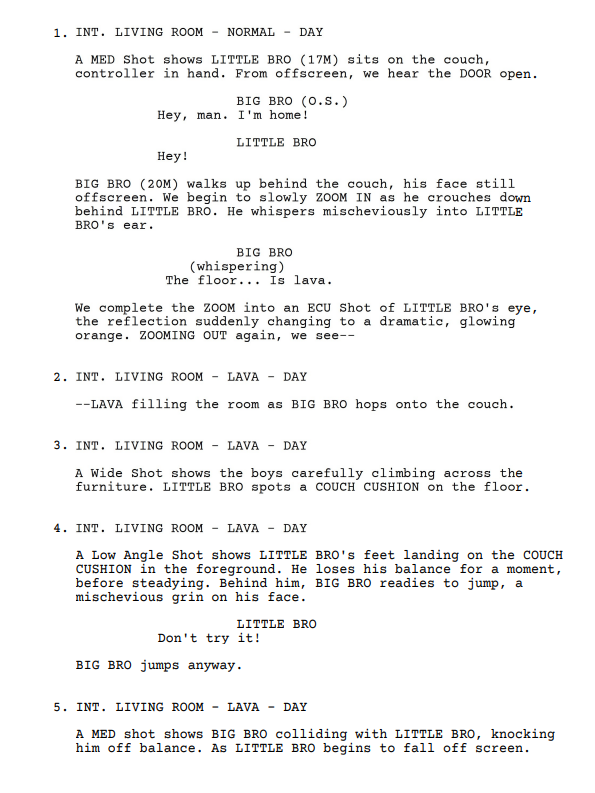 A portion of the overly lengthy first draft screenplay.