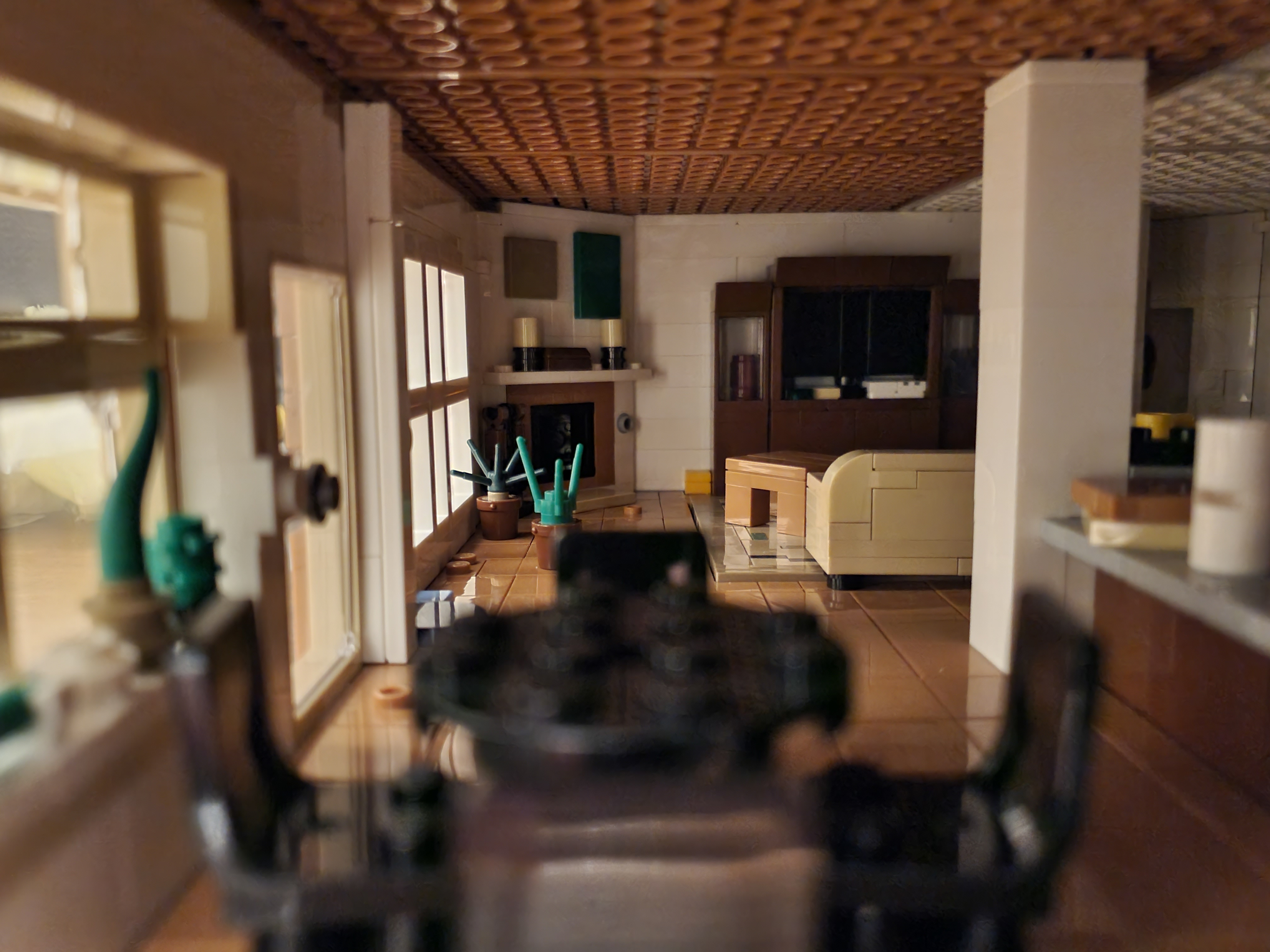 Fireplace as viewed from the kitchen table