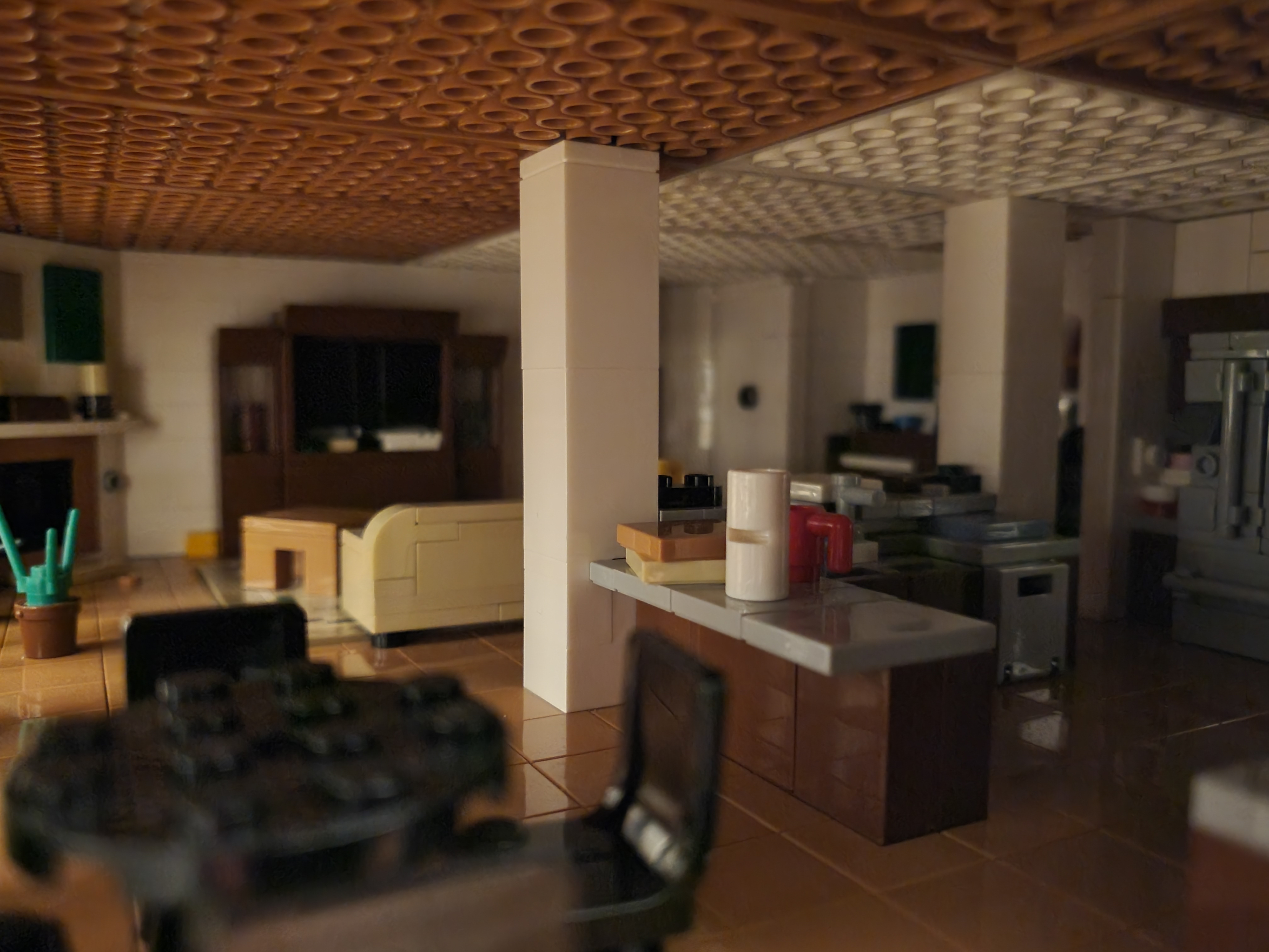 Living room and kitchen viewed from the kitchen table