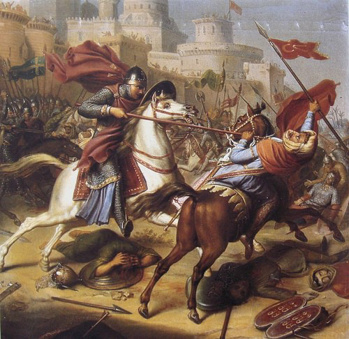 Duke of Normandy fighting a muslim soldier during the siege of Antioch-- by Jean-Joseph Dassy (1838)