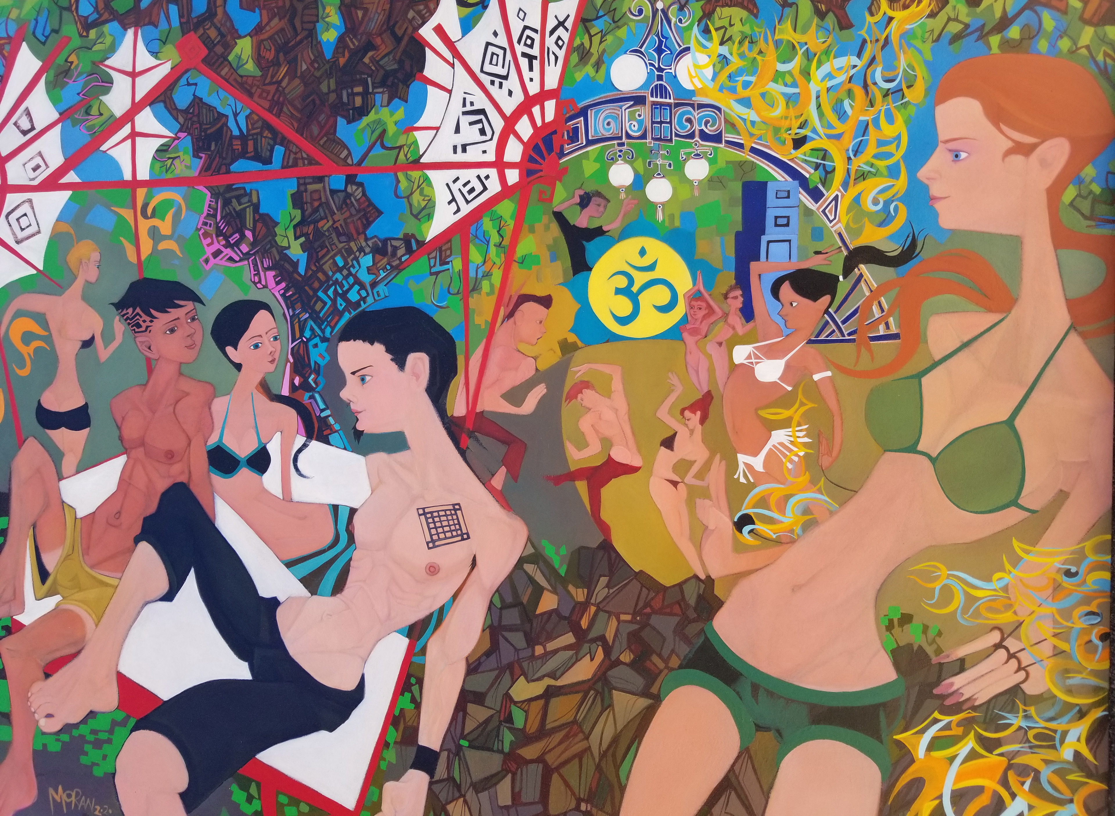 PsyTribe 2015 $4650 38" x 48" oil on wood (WIP)