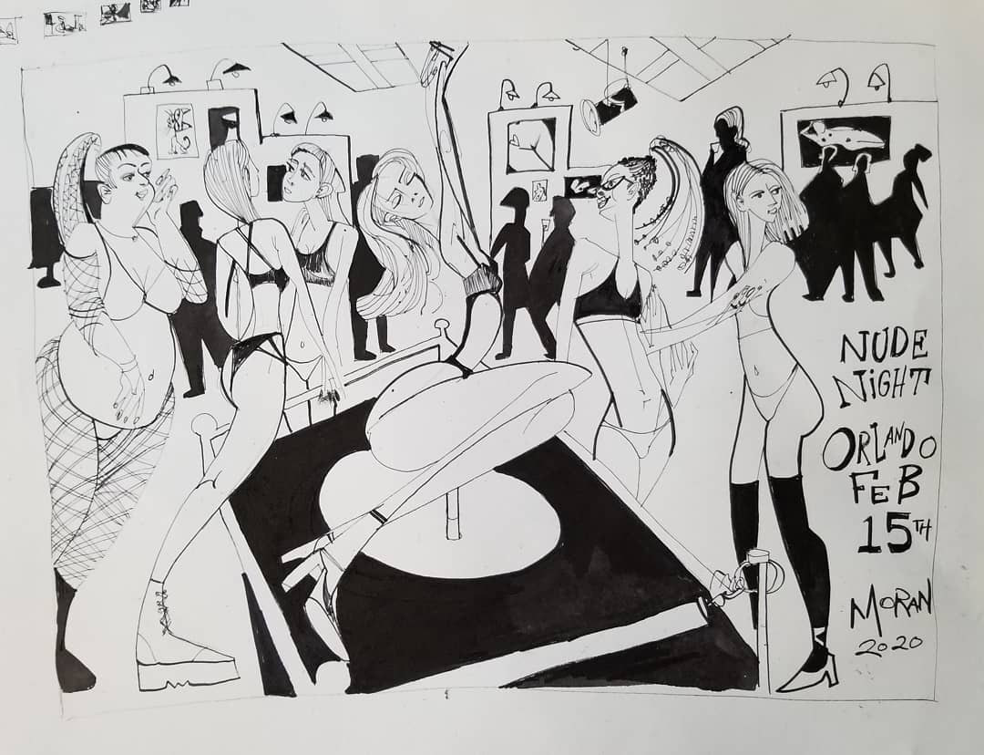 Nude Nite Orlando 2020 $375 Ink on Paper 10" x 10"