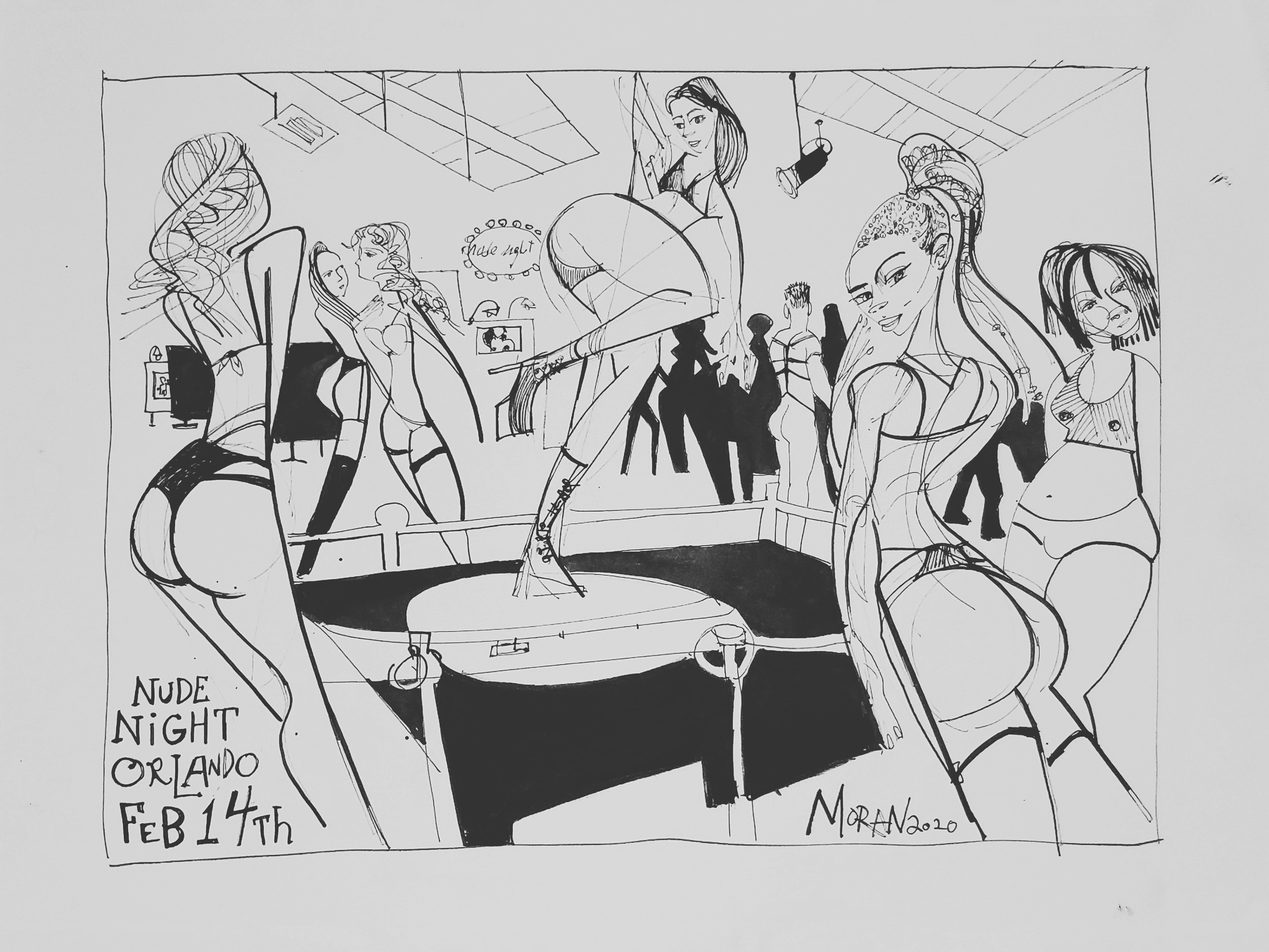 Nude Nite Orlando Feb 15th $375 10" x 10" Ink on Paper\