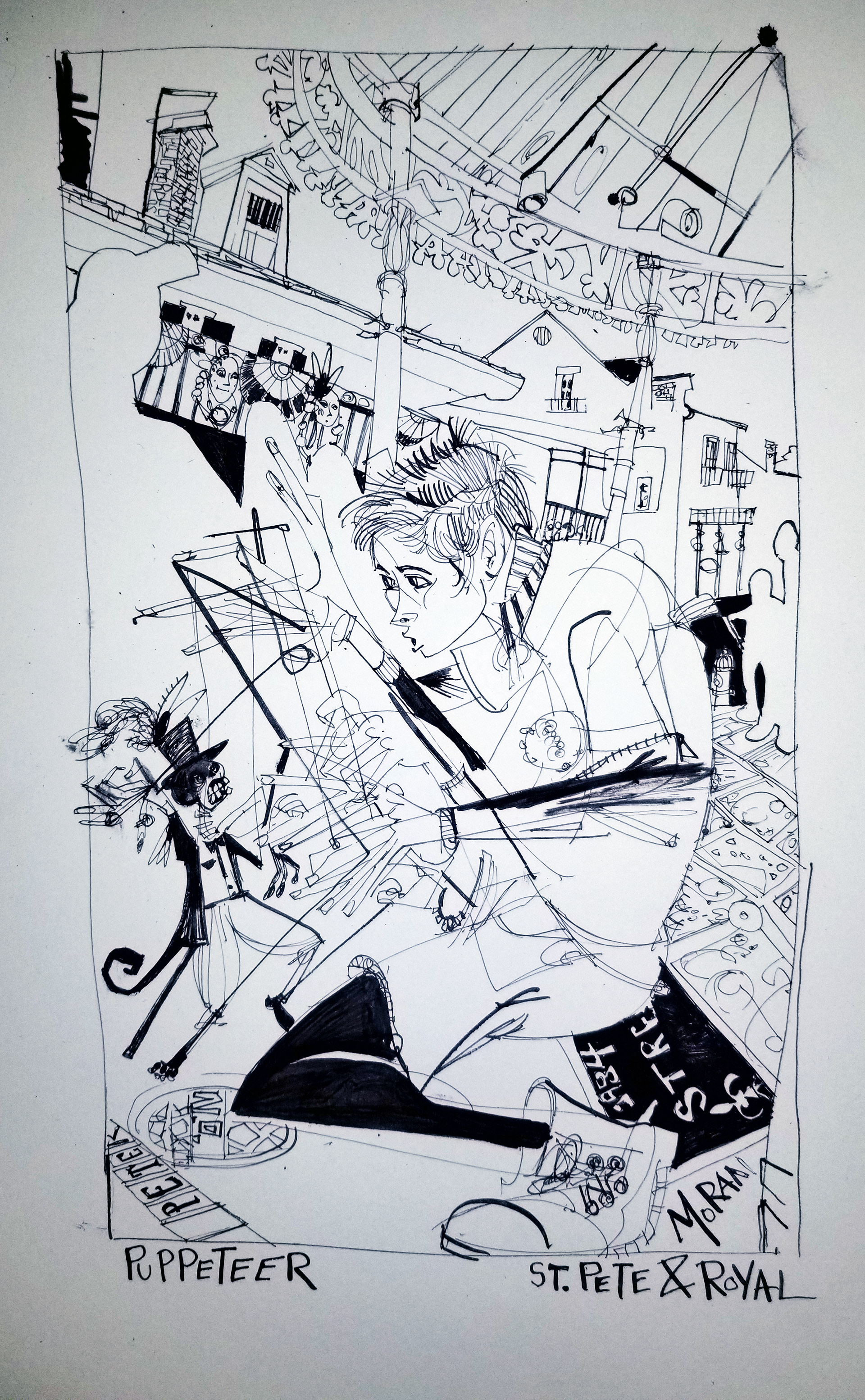 New Orleans Puppeteer $375 10" x 10" Ink on Paper