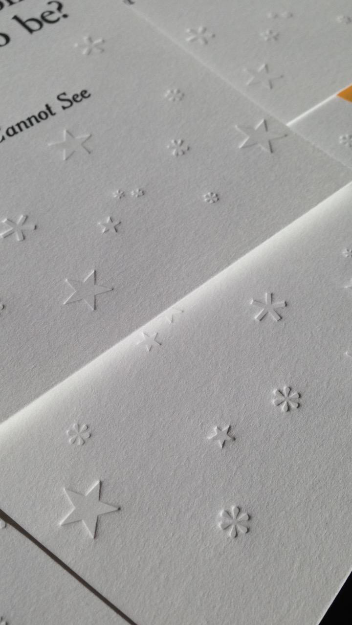 Blind debossed stars on a commissioned work