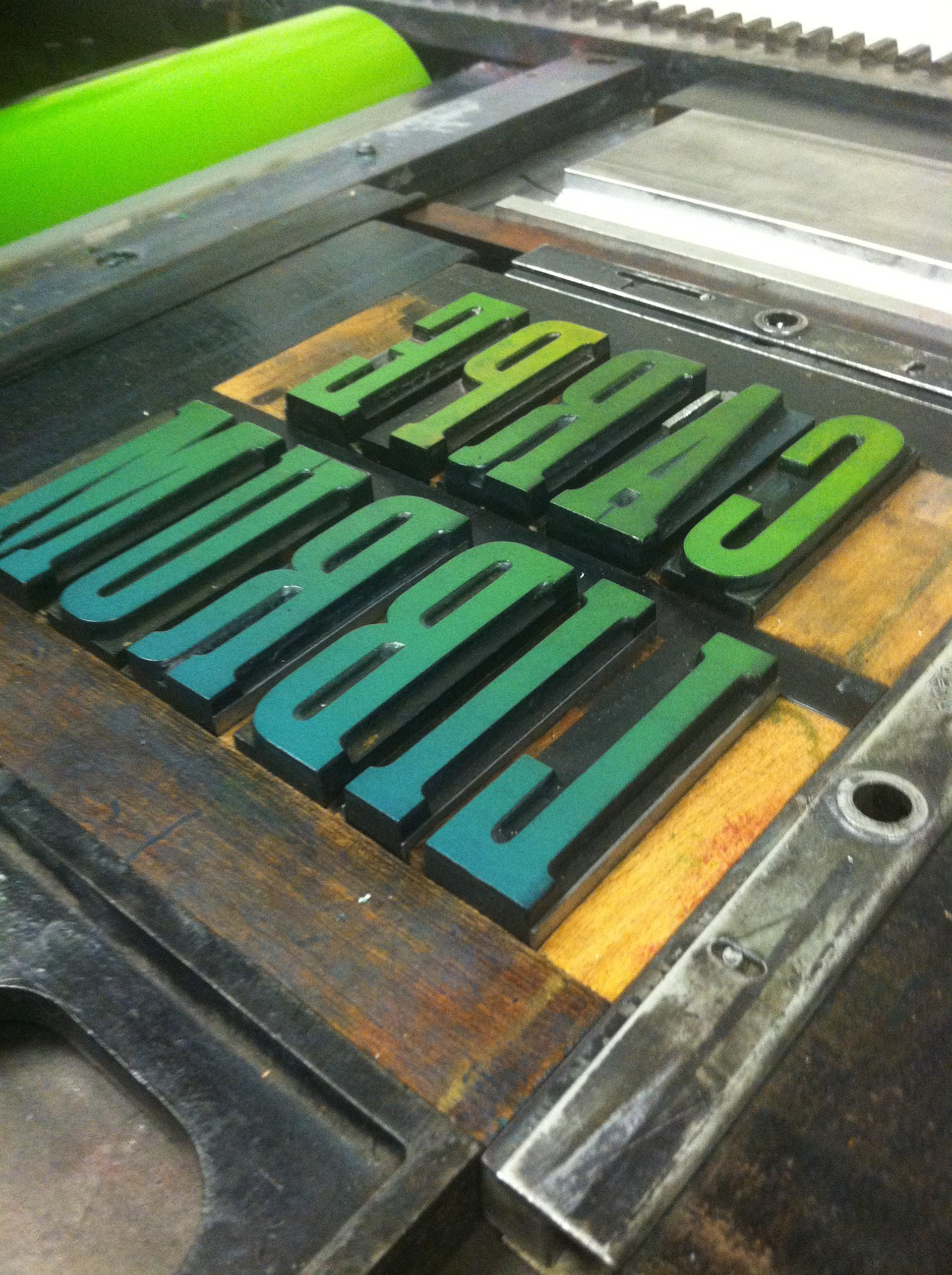 Type on press with a split fountain/rainbow roll