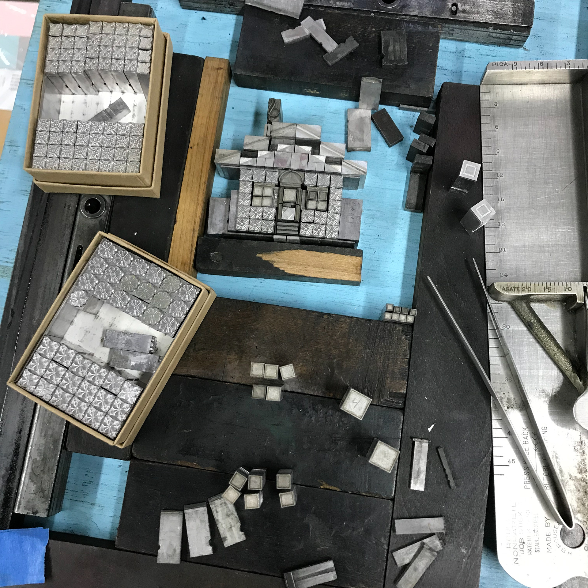 Building a form using metal type ornaments