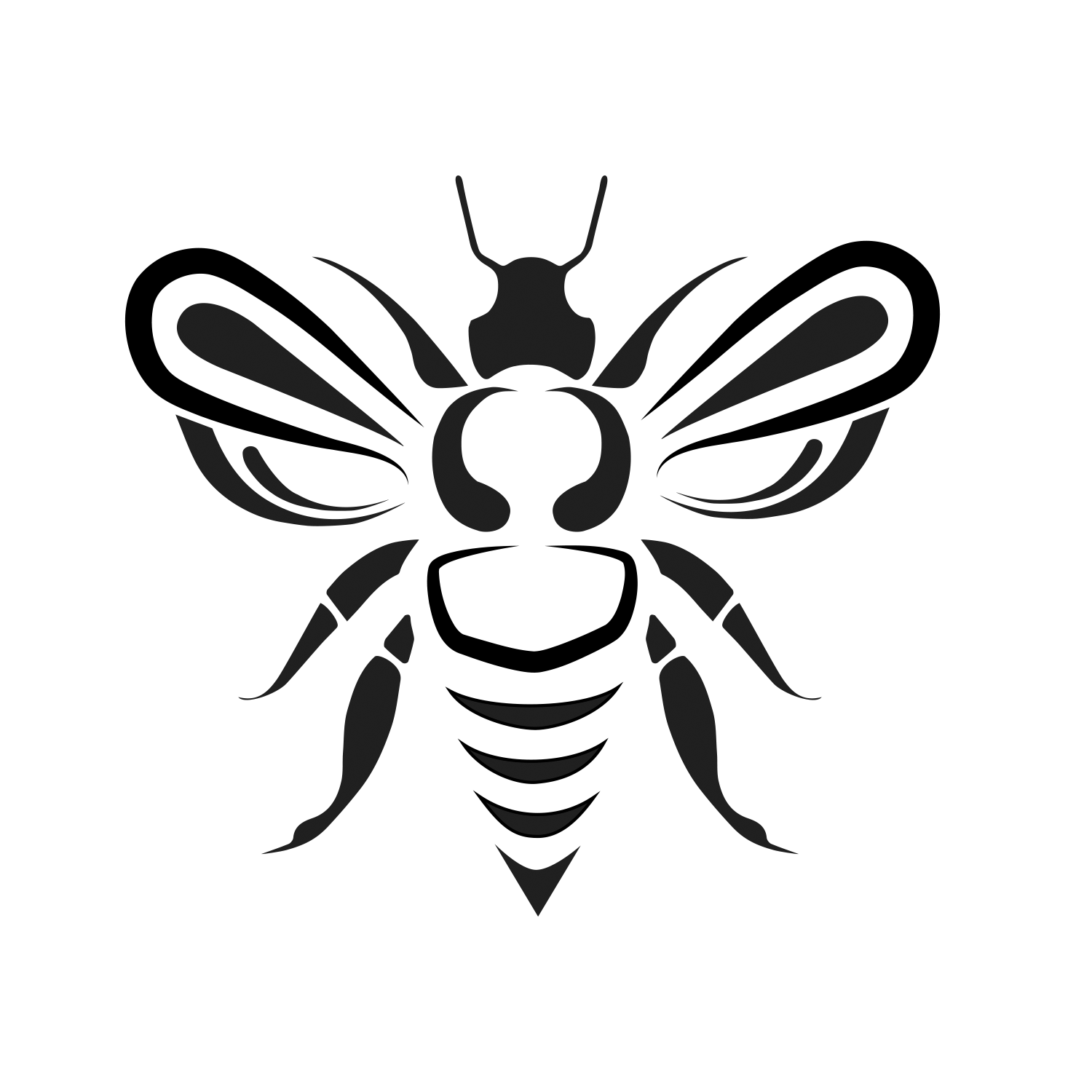 Logo design of a honeybee representing the word, "balanced"