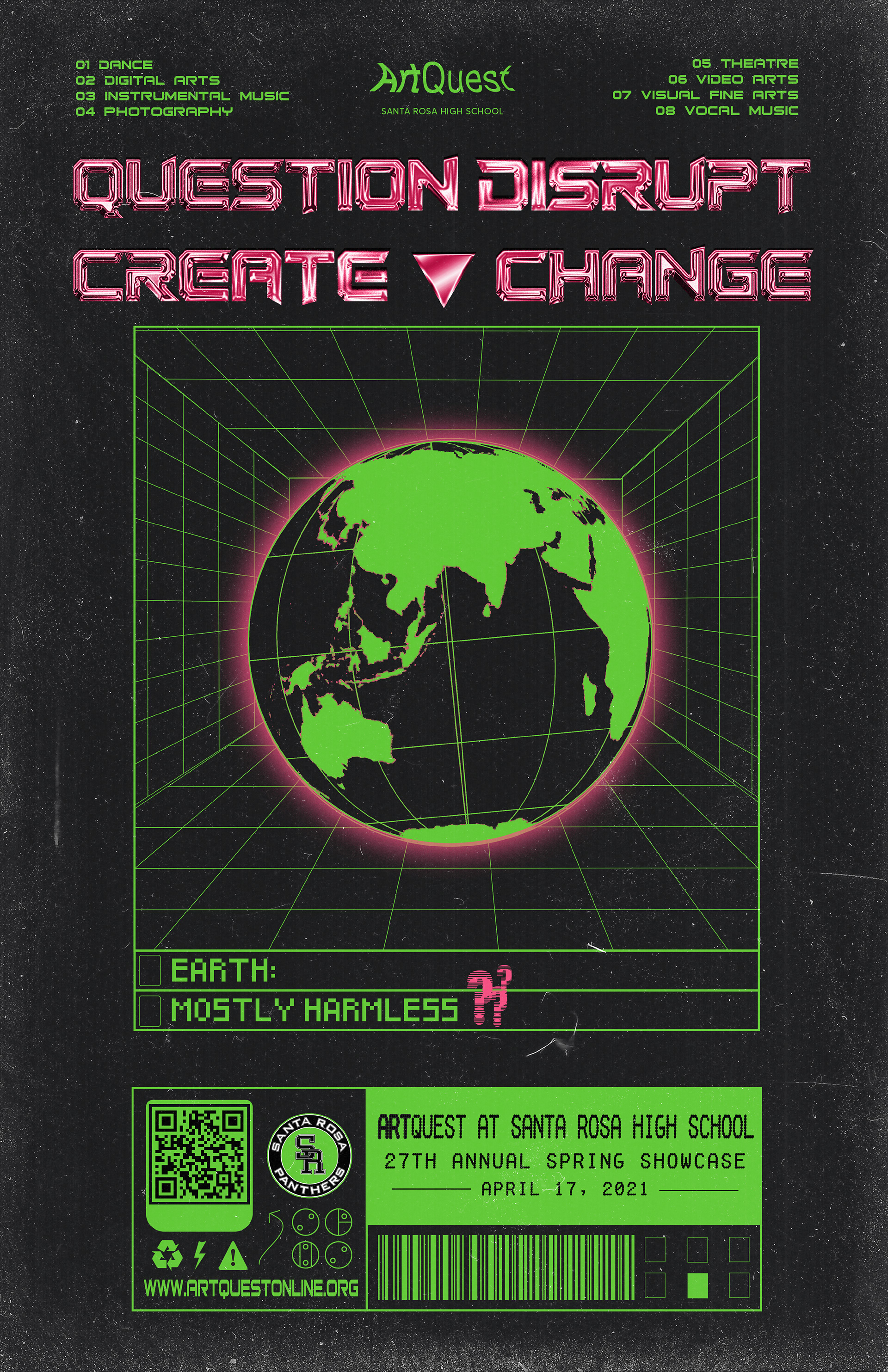 Poster design for ArtQuest at Santa Rosa High School's spring showcase in 2021.