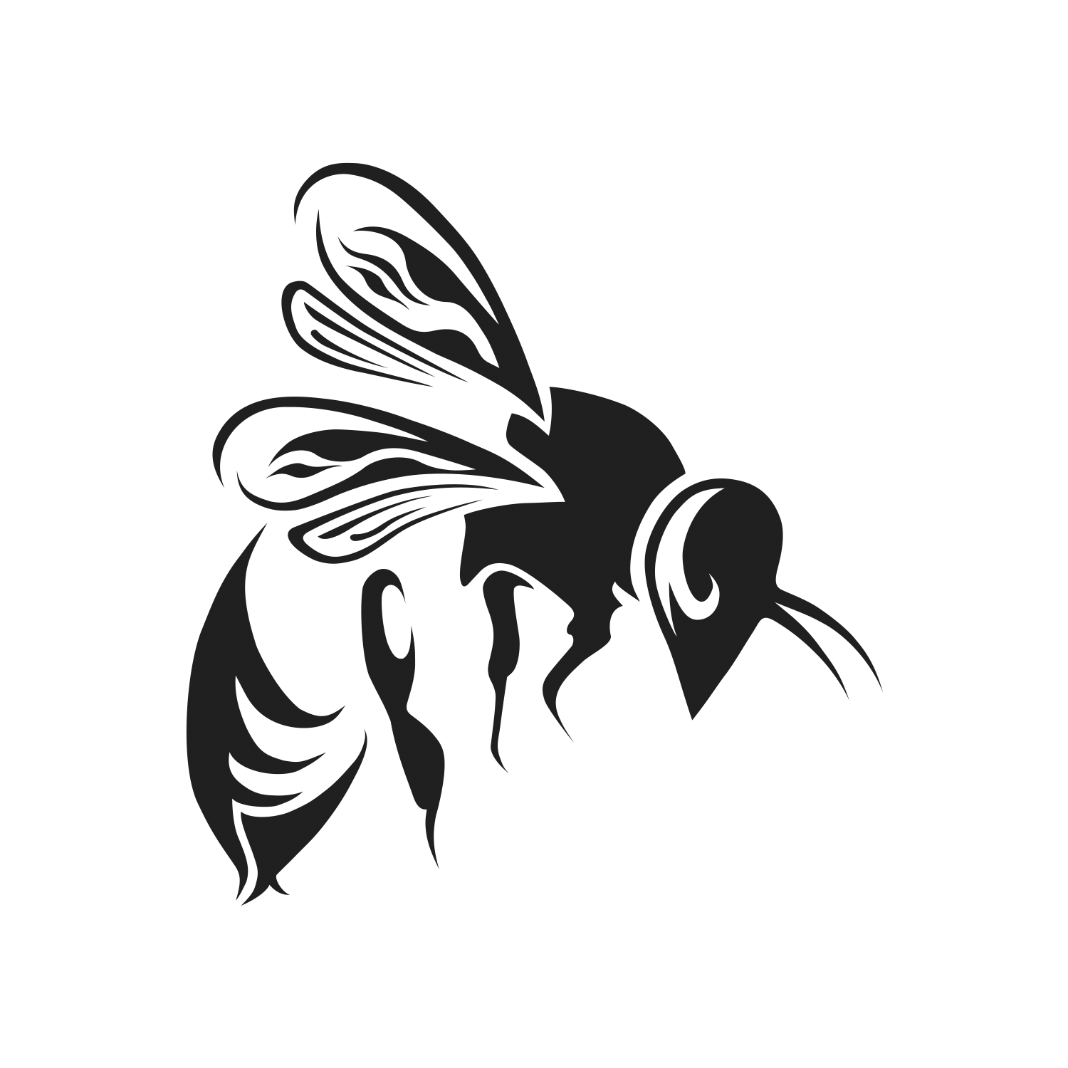 Logo design of a honeybee representing the word, "dejected"