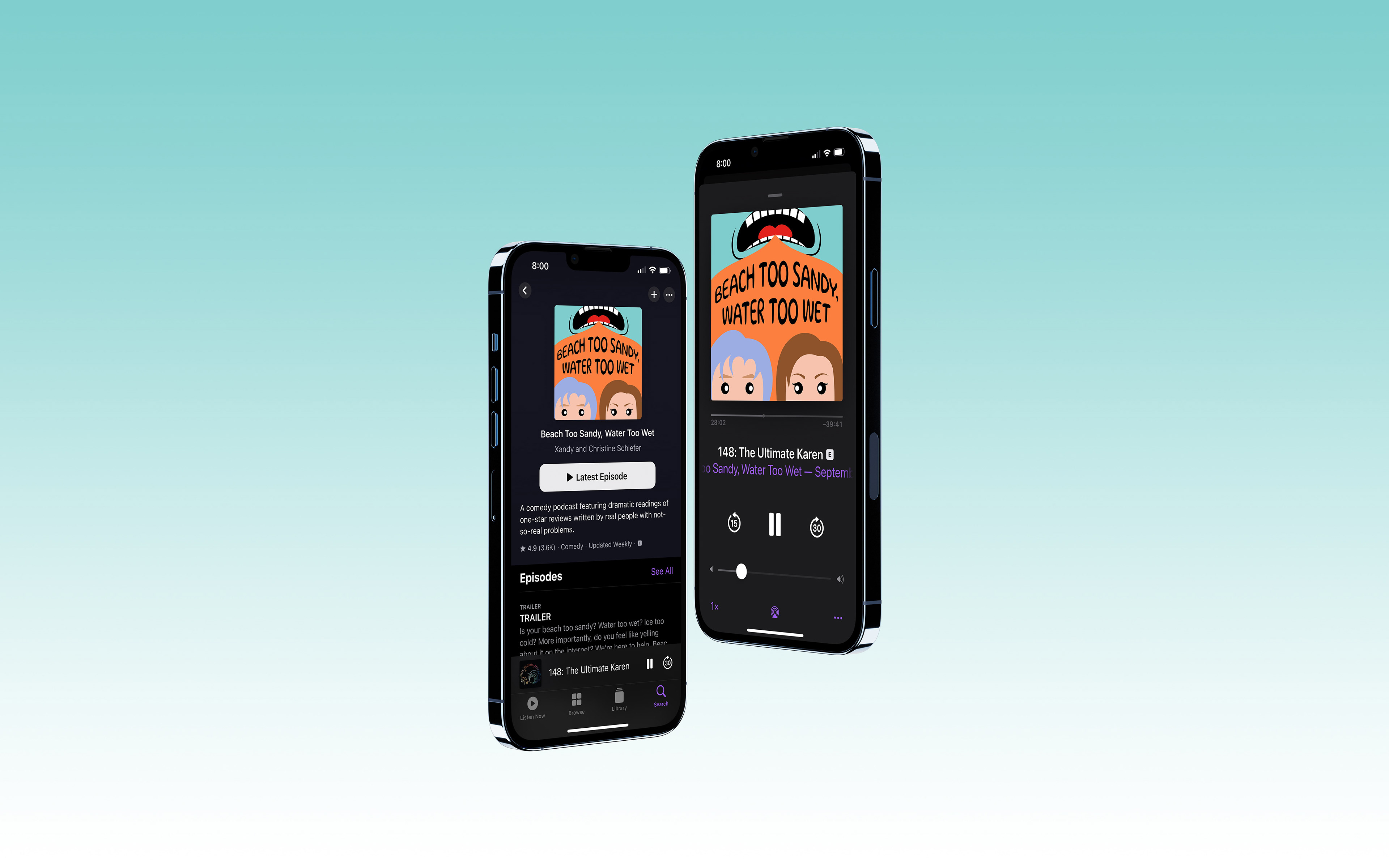 Podcast home page + podcast "playing"