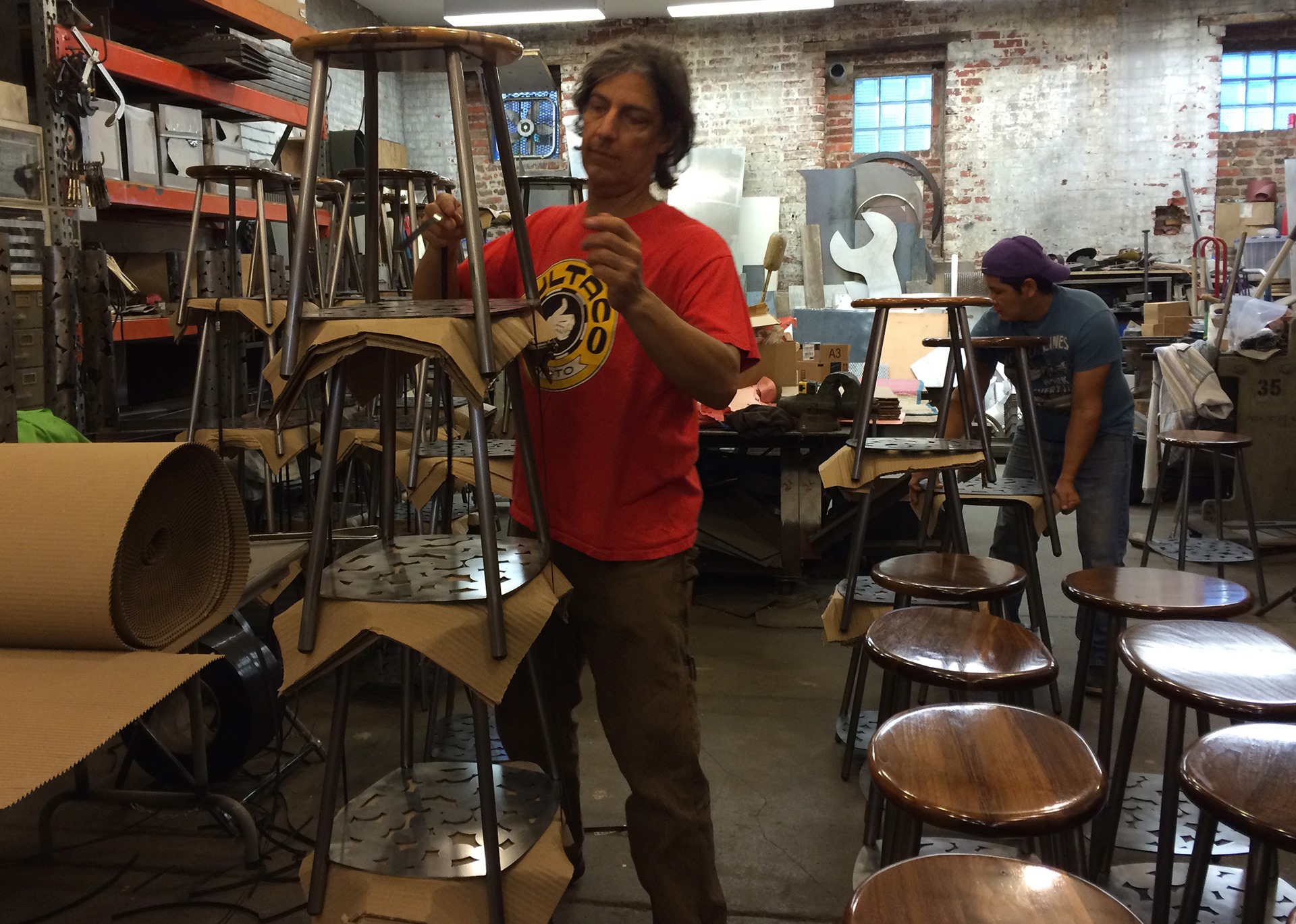 Bar Stools being wrapped