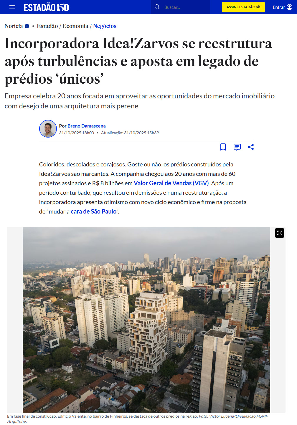 matéria estadão online, caderno de negócios. out 2025