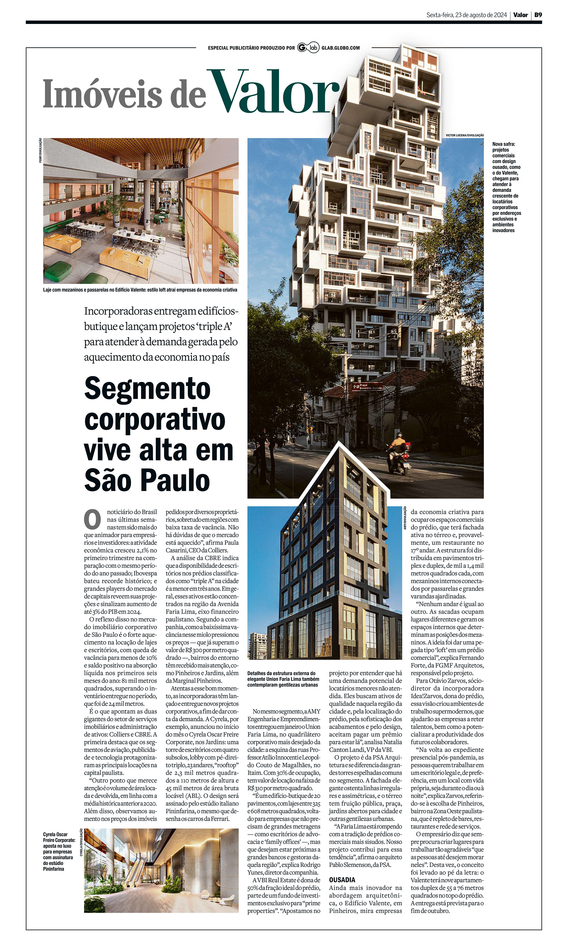 capa do caderno de imóveis jornal valor econômico. ago 2024