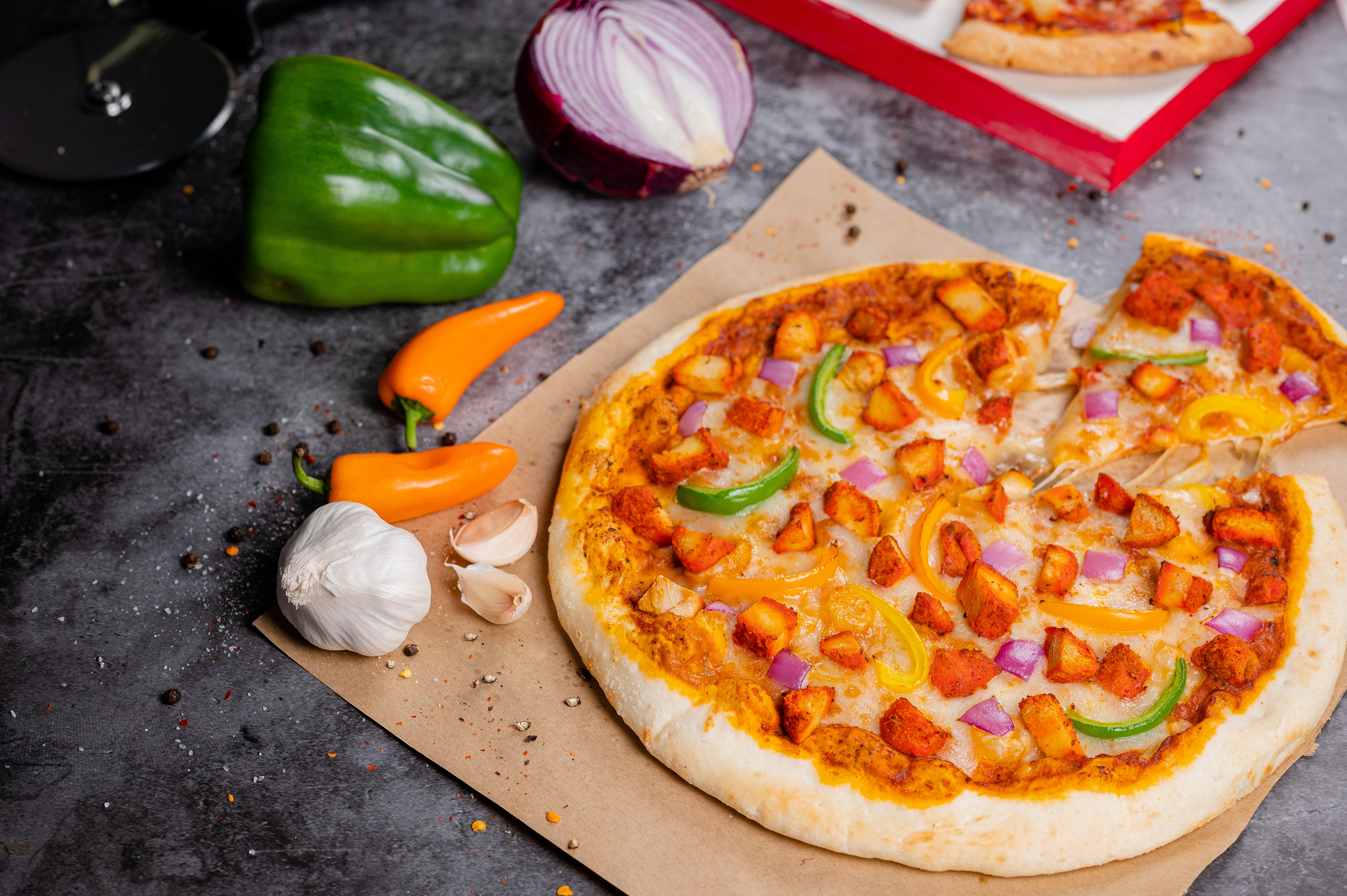 Butter Chicken Pizza Food Photography