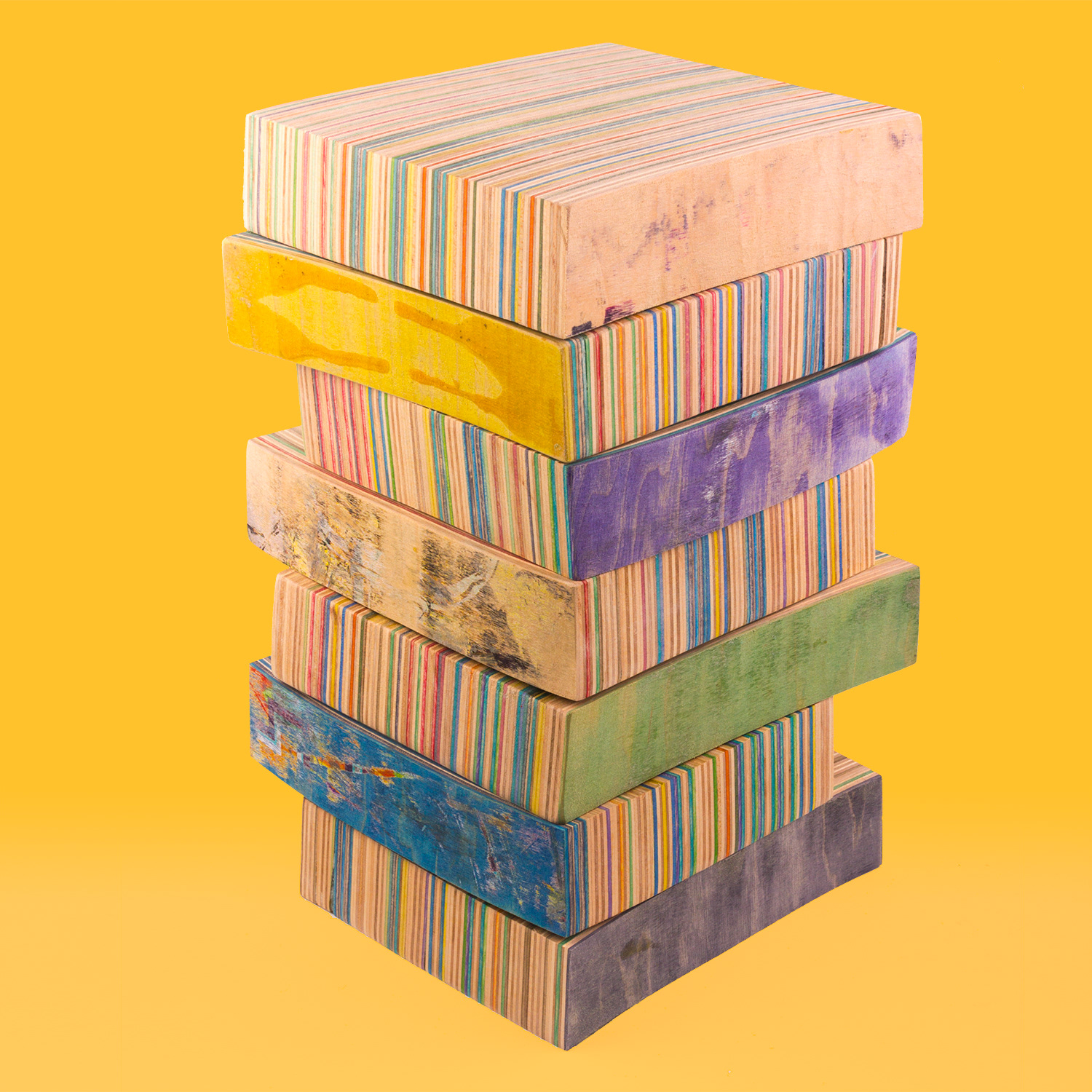 Skateboard decks glues and stacked