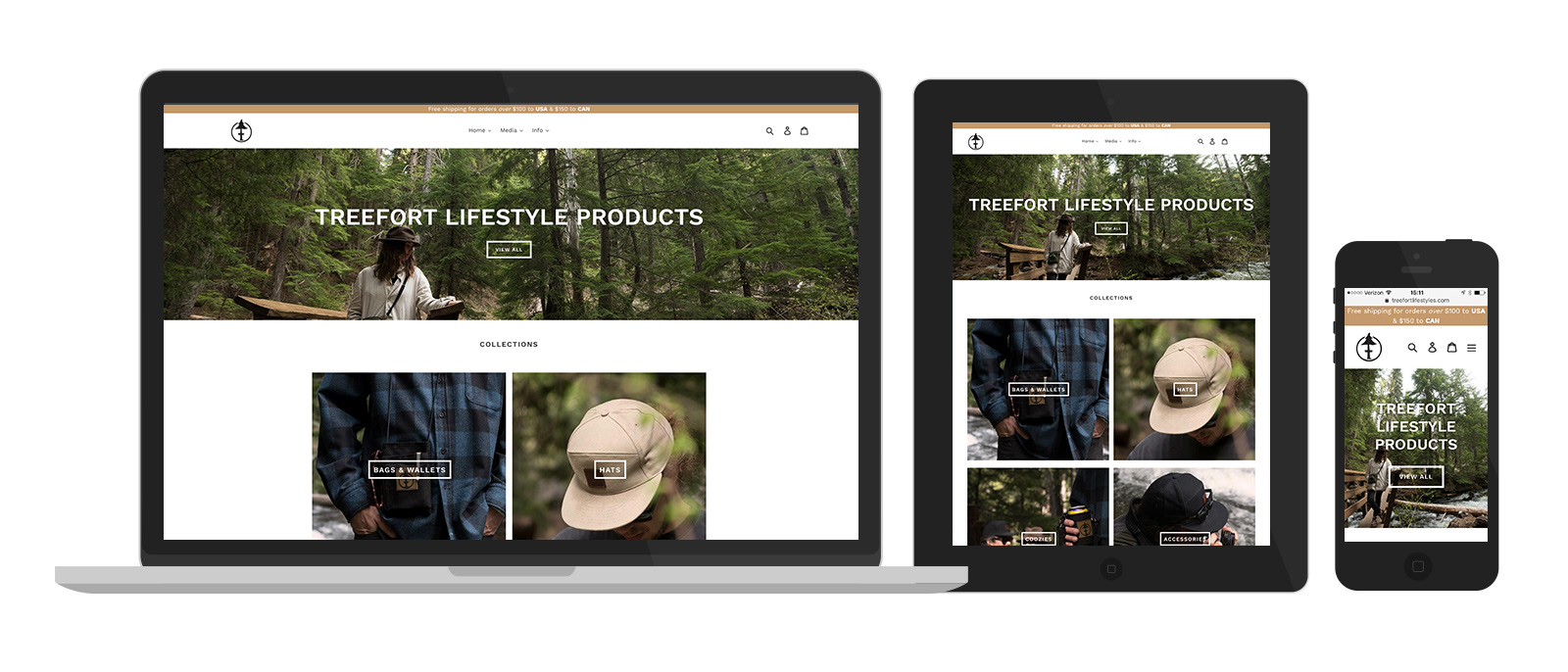 Treefort Lifestyles e-commerce website design utilizing shopify