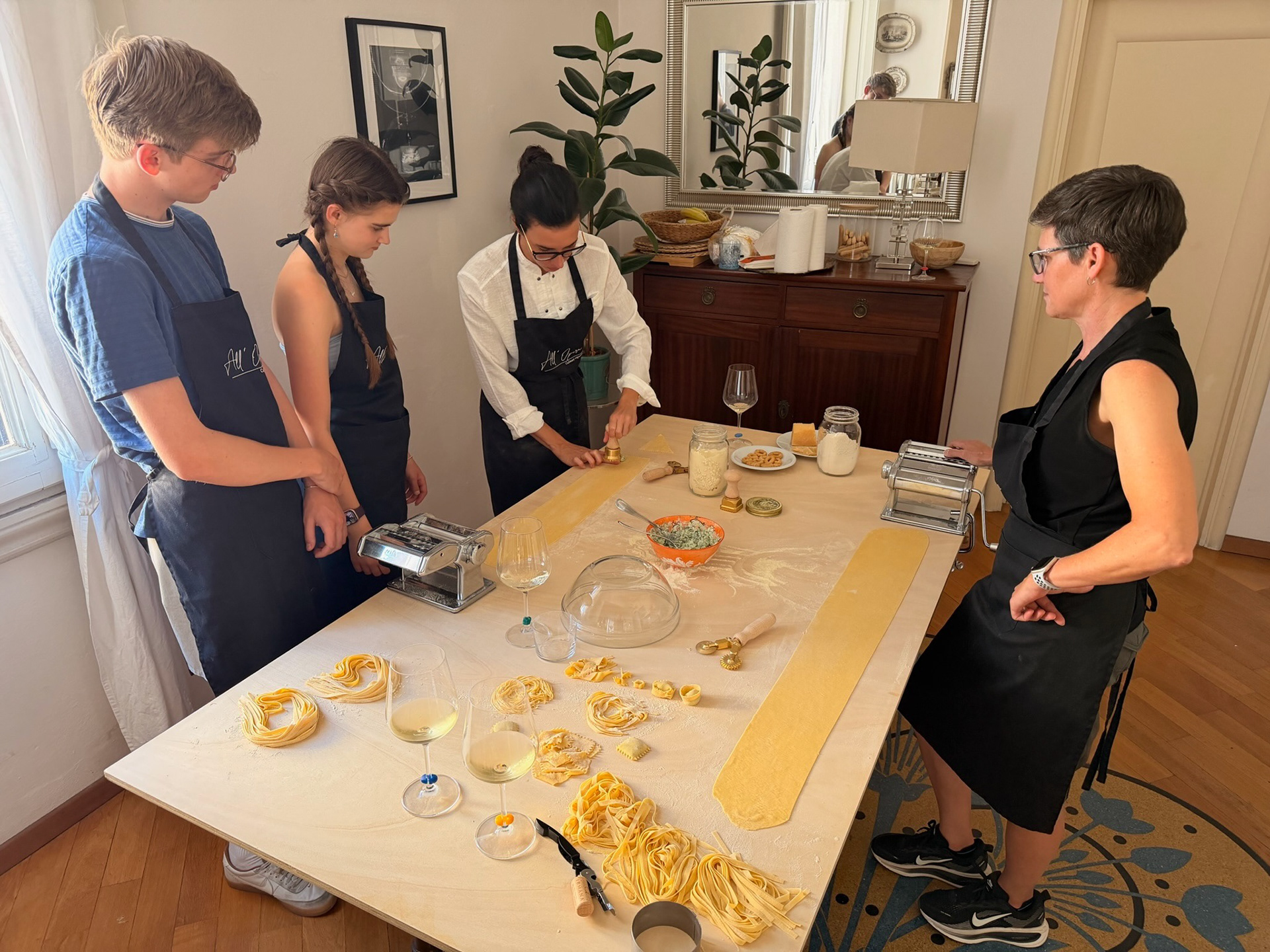Learning how to fill and cut the ravioli