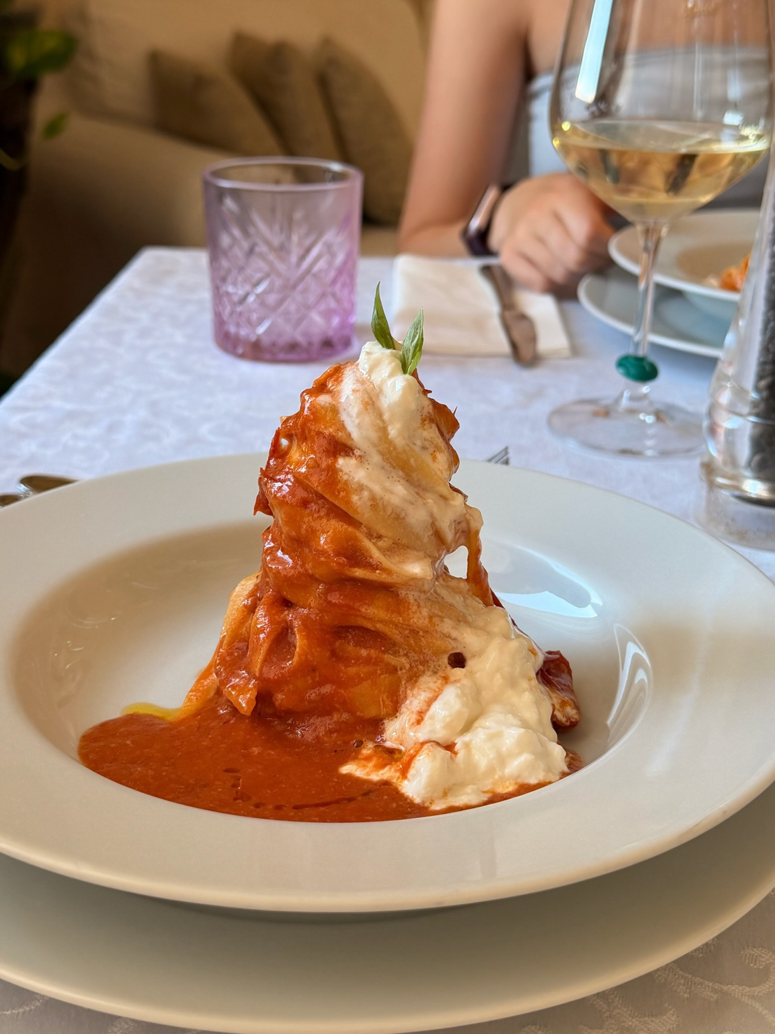Fresh tomato and basil sauce with fresh stracciatella