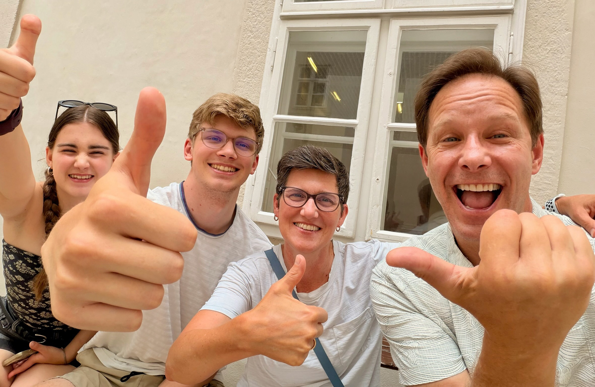 Our enthusiasm after visiting the Lunatic Tower Museum on our last day