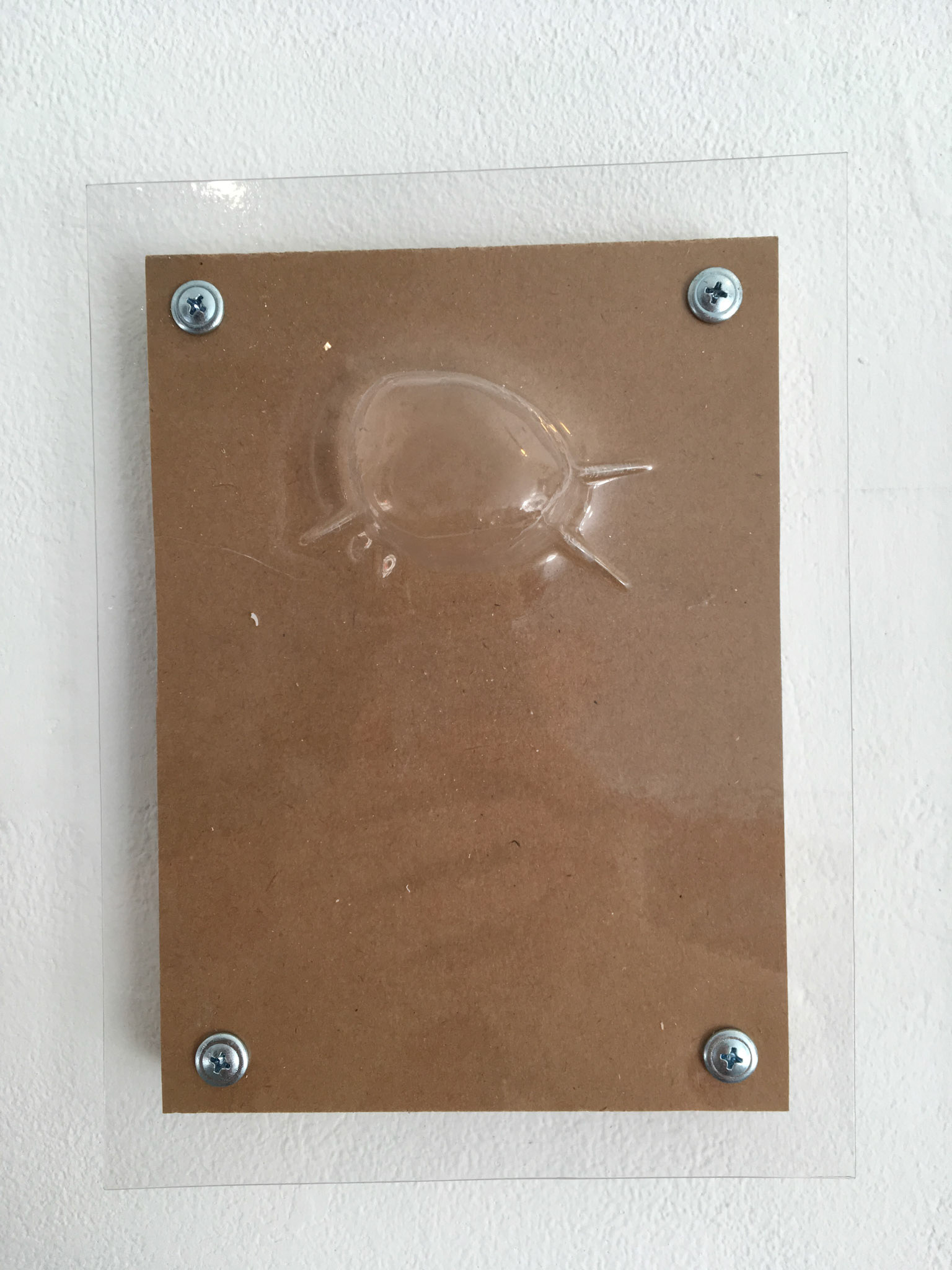 Austin Abistado, Untitled, 2018. MDO, vacuum-formed plastic, plaster of Paris, sheet metal screws.