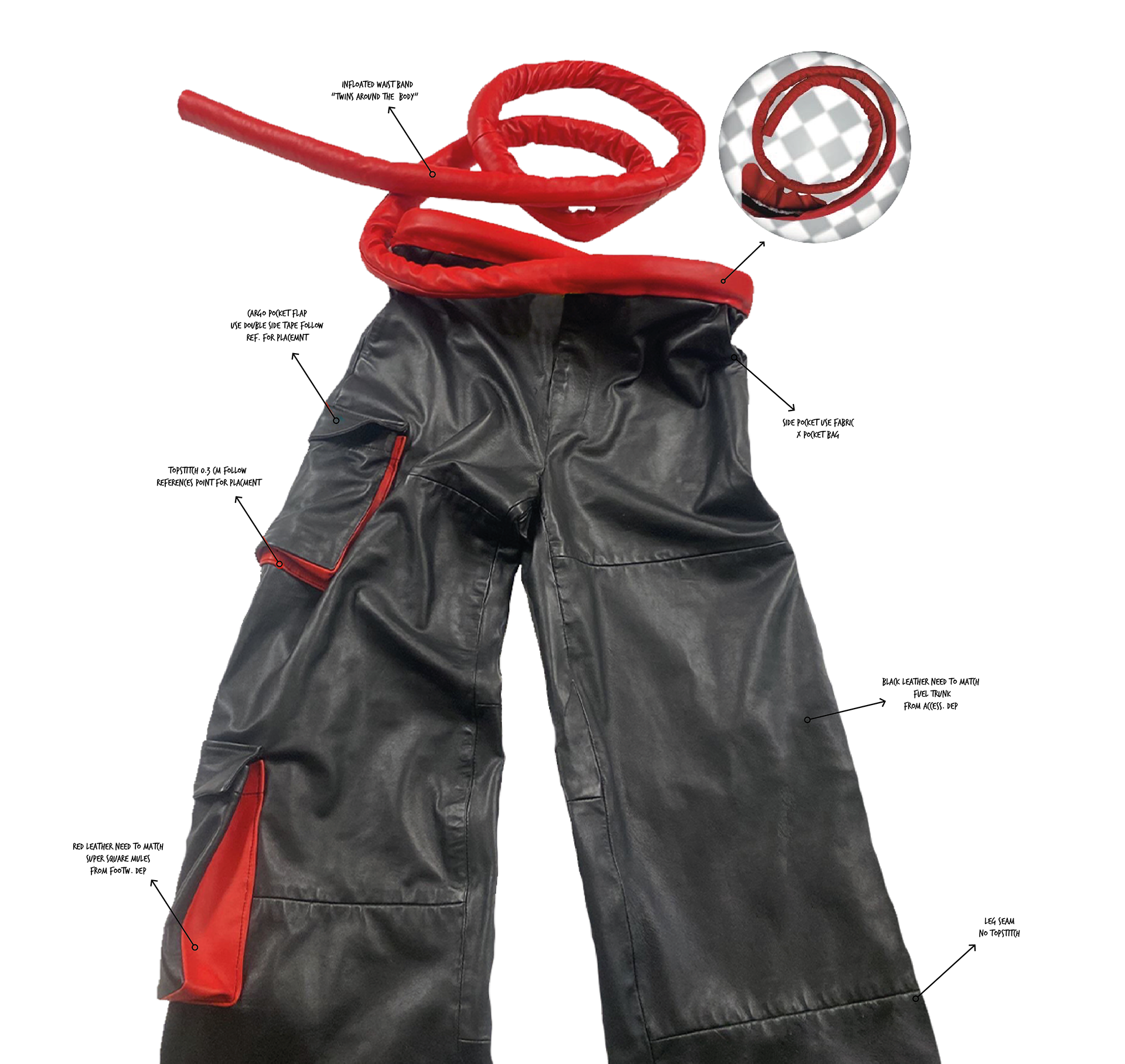 infloated twist waistband leather pants