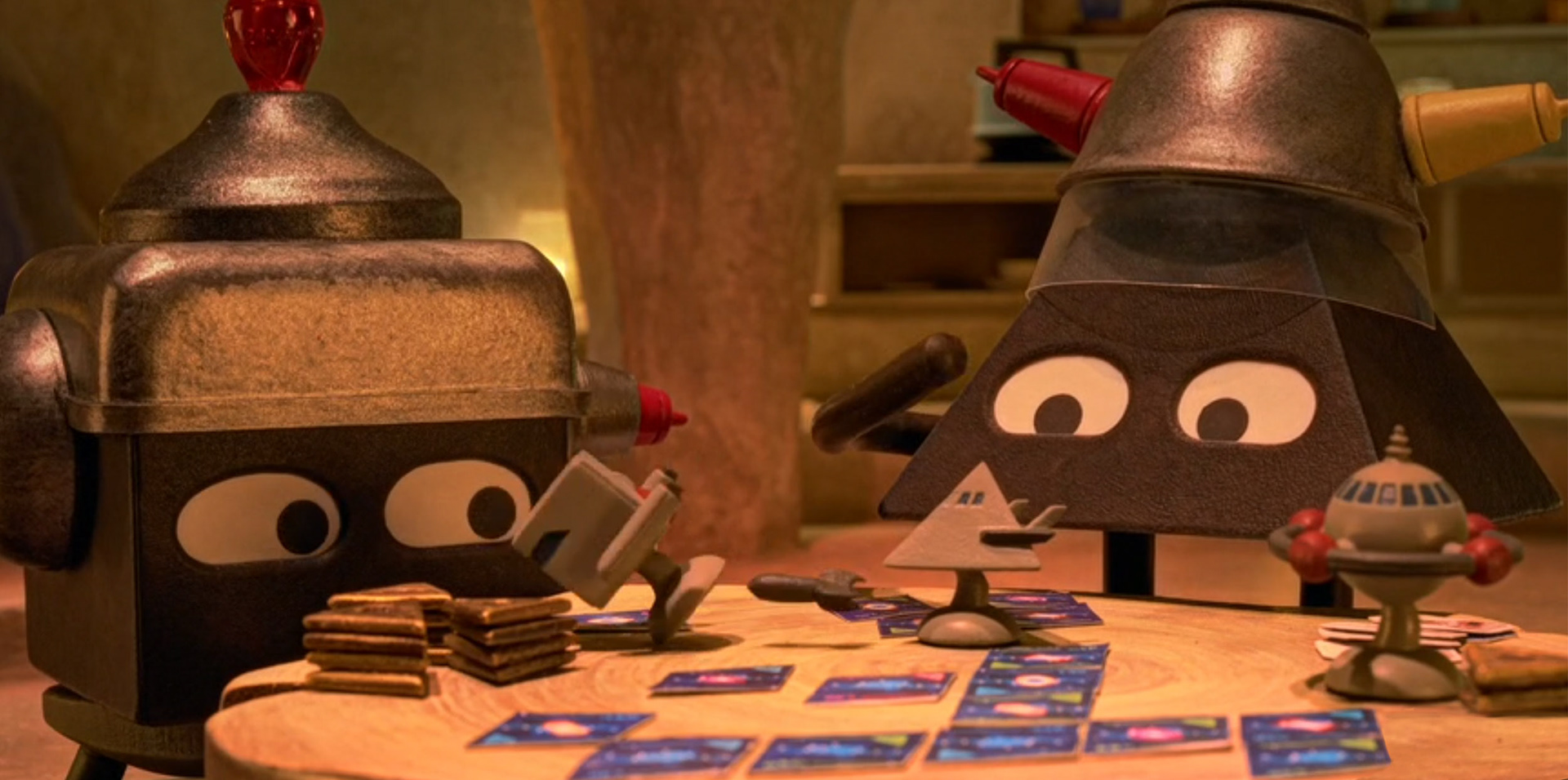 Square & Triangle with the Three primary game pieces - movie still