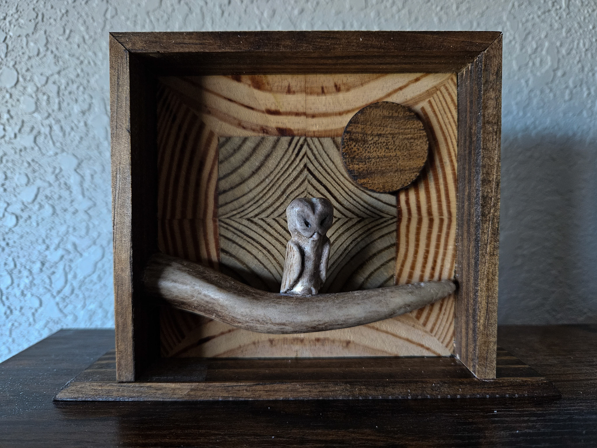 "Midnight" Media: pine, deer antler, stain.