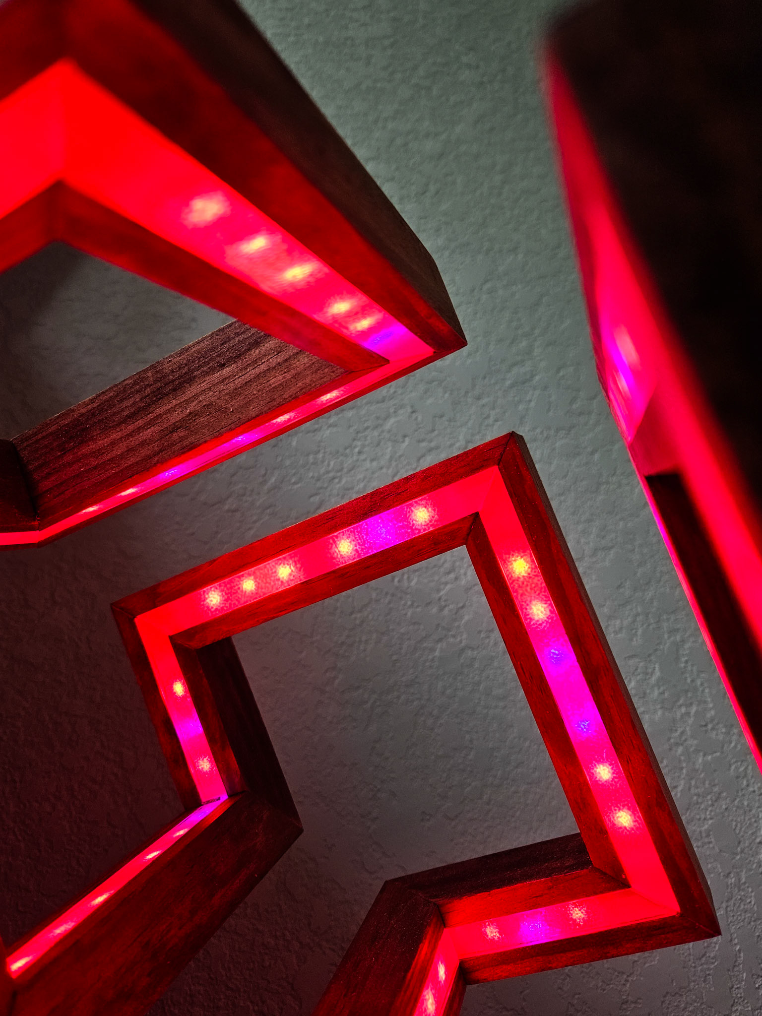 "Mobius Cube" Media: pine, LEDs, wire.