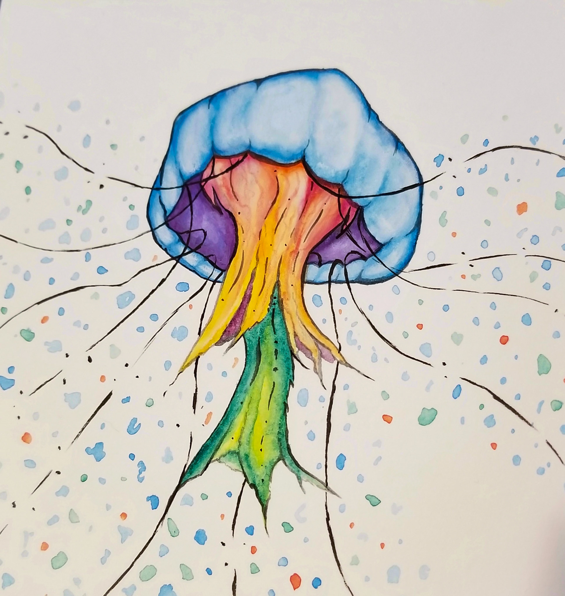 "Jellyshroom" Media: watercolor, ink, pressed cotton.