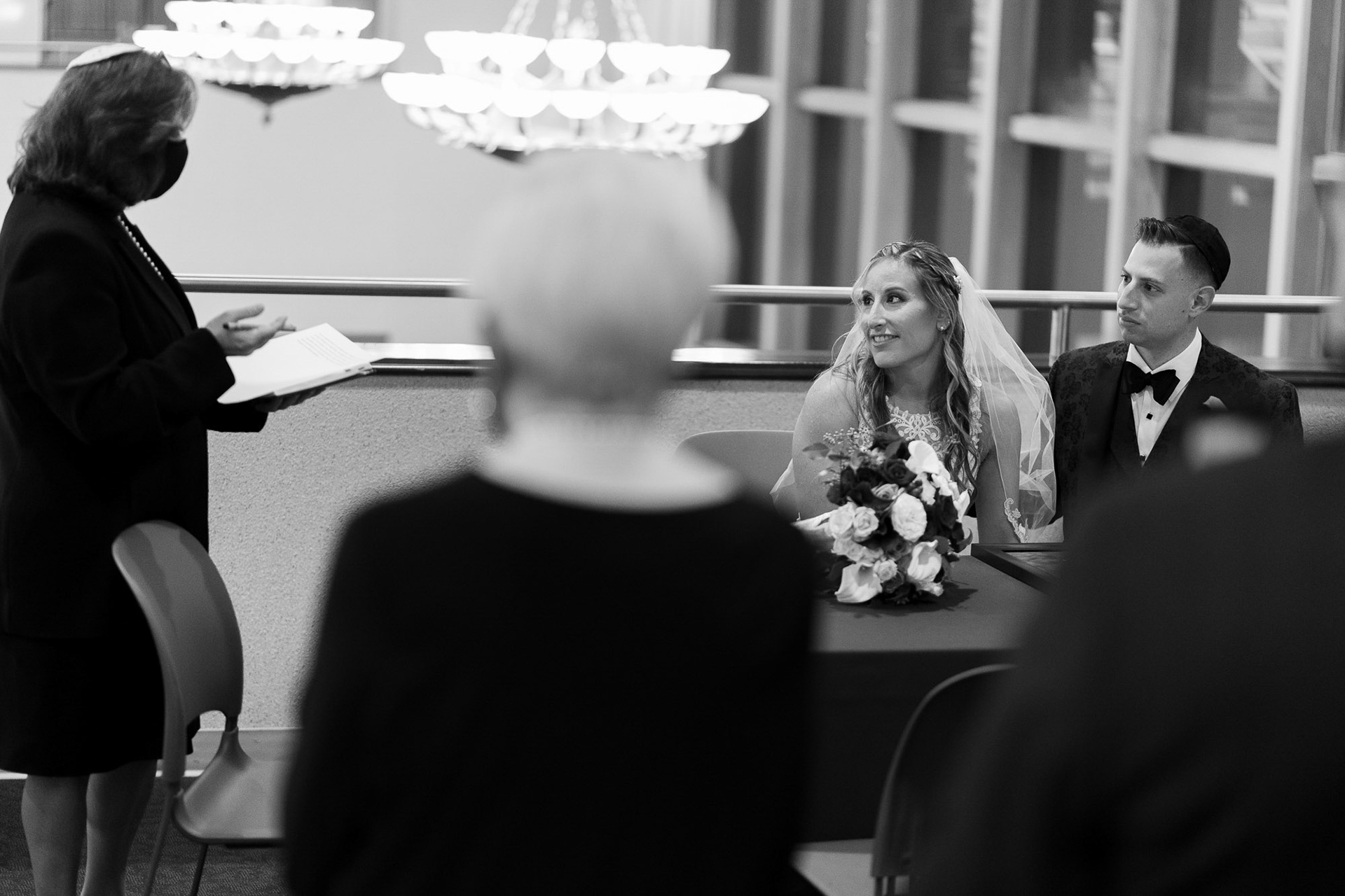 Melissa and Lee get married at Chizuk Amuno Congregation in Baltimore, MD on Saturday, November 7, 2020.