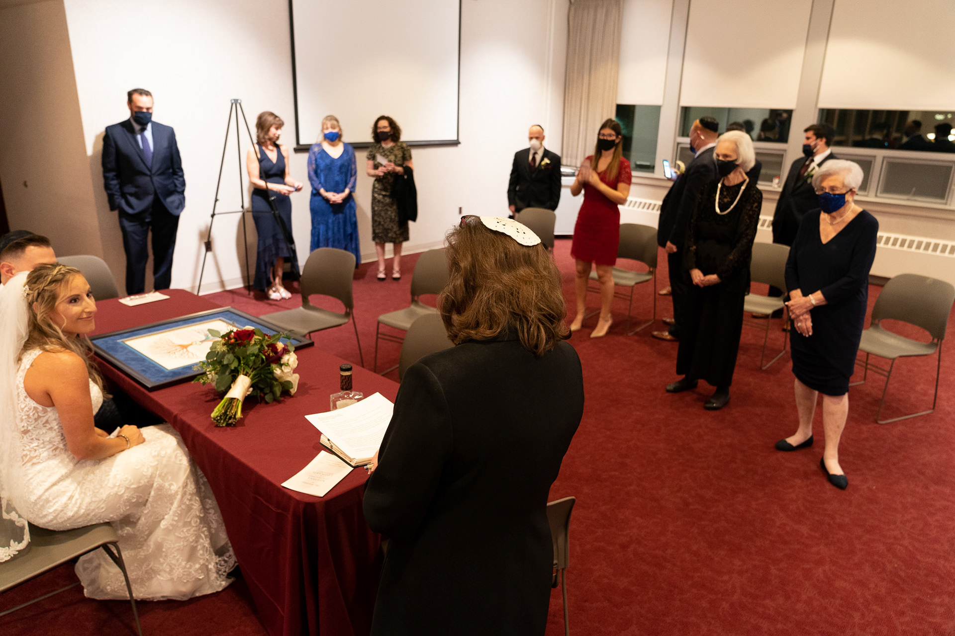 Melissa and Lee get married at Chizuk Amuno Congregation in Baltimore, MD on Saturday, November 7, 2020.