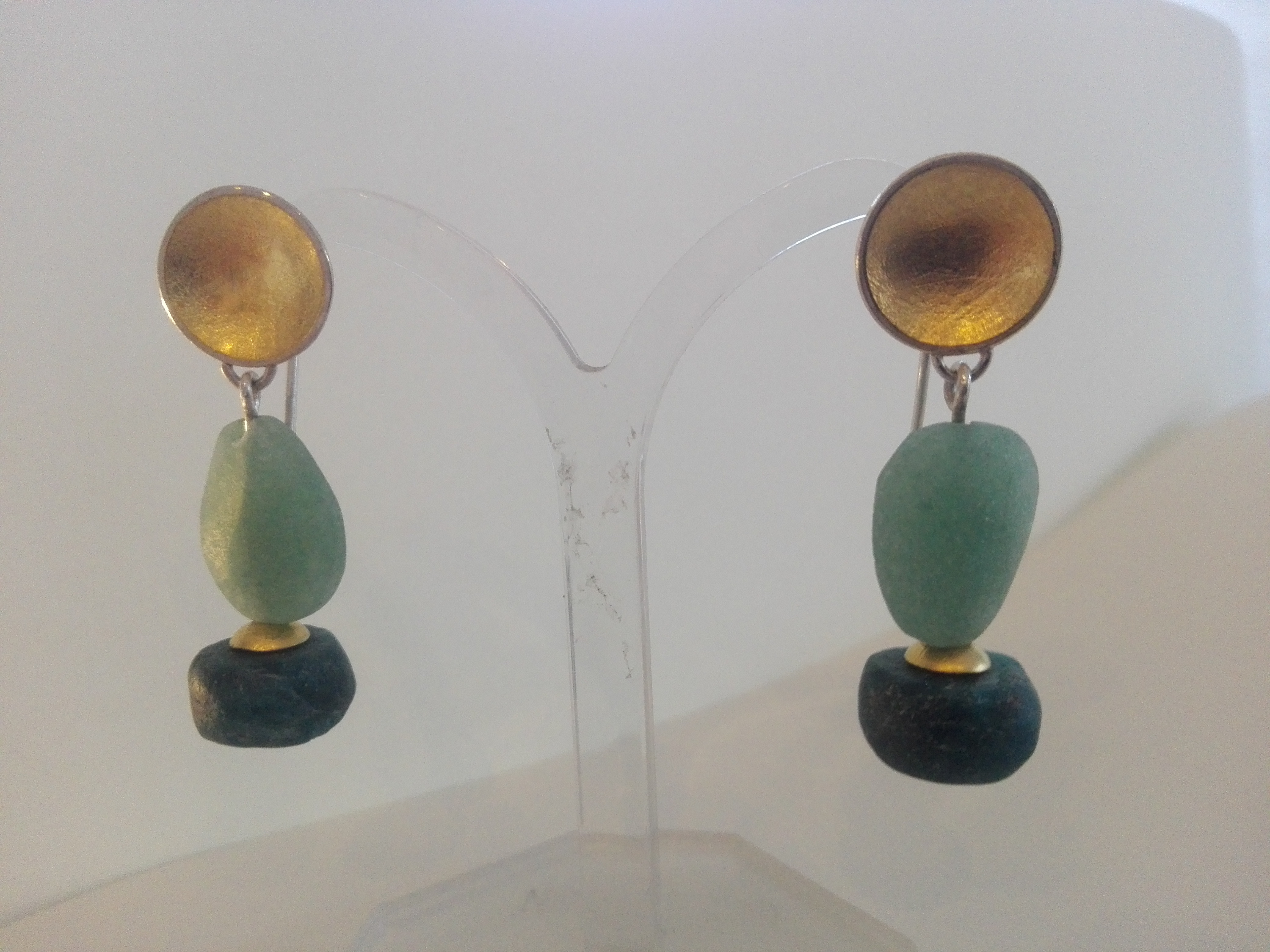 Ohrhänger, 935 Silber, Feingold, Apatit