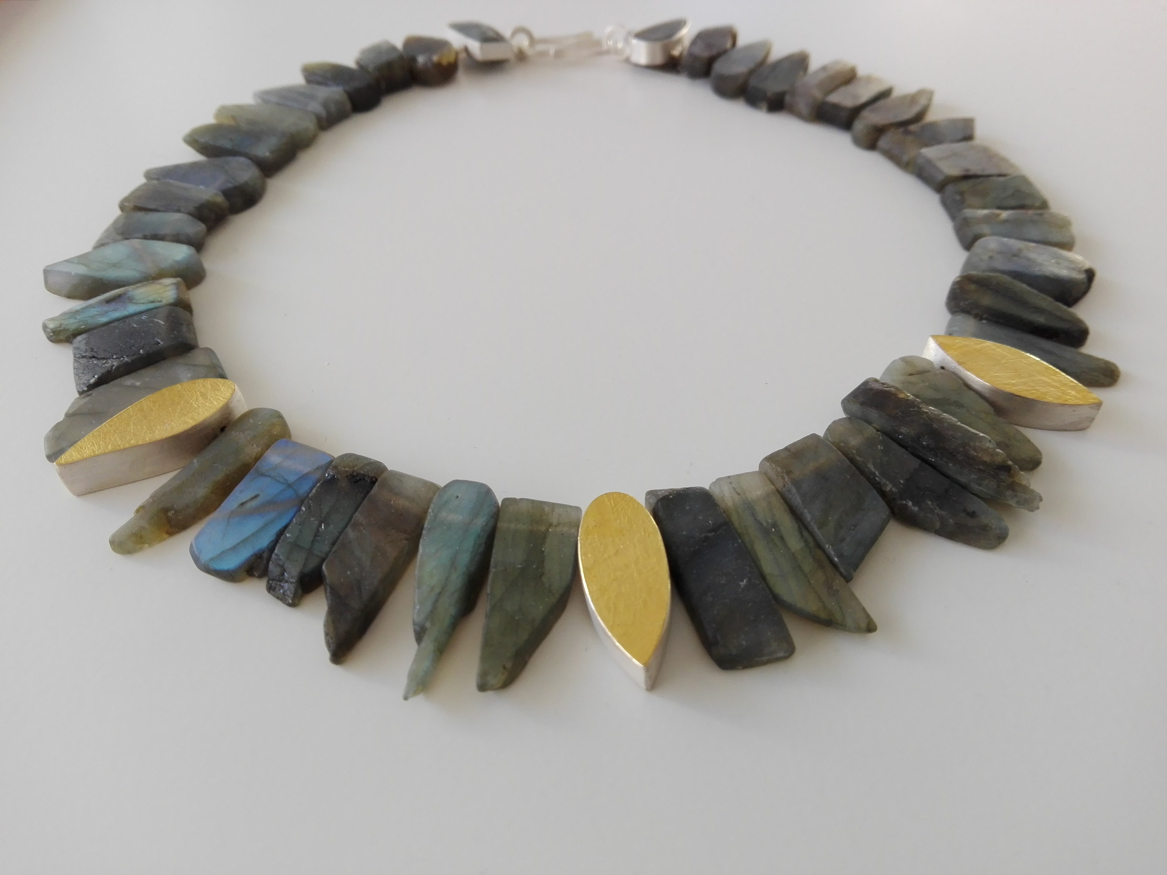 Kette, 935 Silber, Feingold, Labradorit