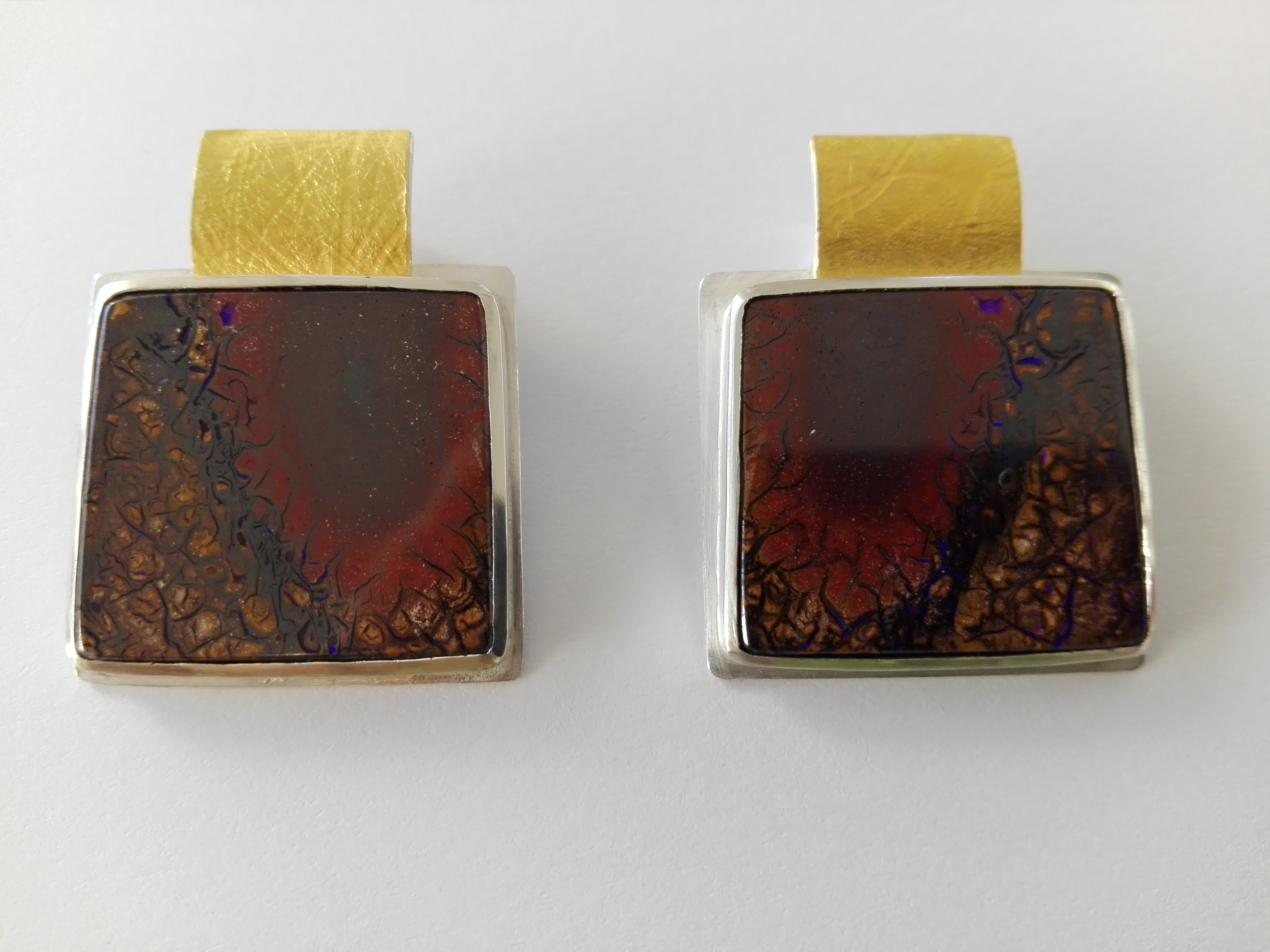 Opalohrhänger, 925 Silber, Feingold, Opal in der Matrix