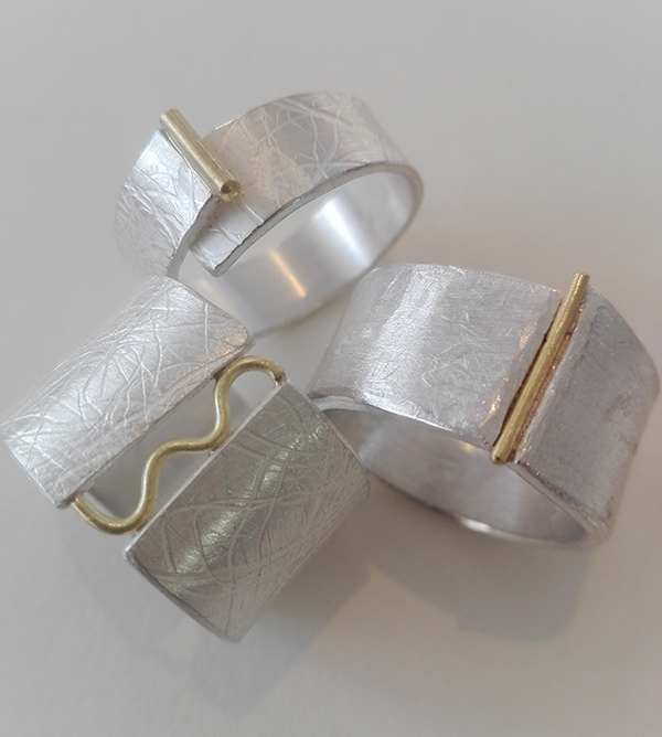 Strukturringe, 925 Silber, 750 Gold